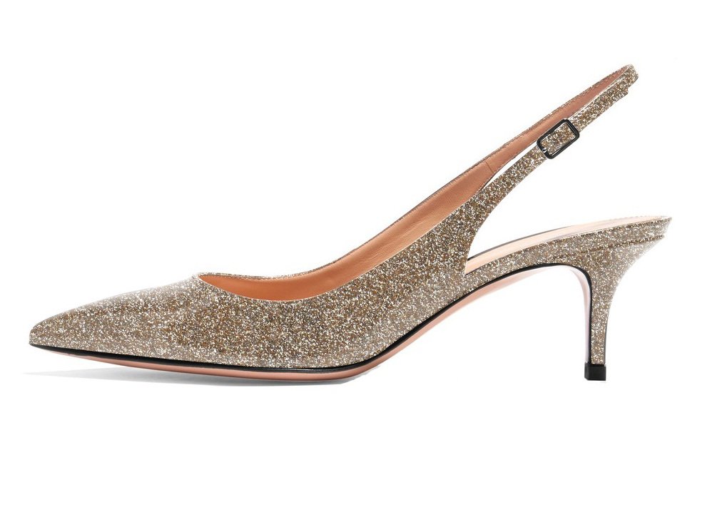 Eldof Women's Patent Leather Pointed Toe Slingback Ankle Strap Kitten Heels Pumps Evening Stiletto Shoes / 6.5cm