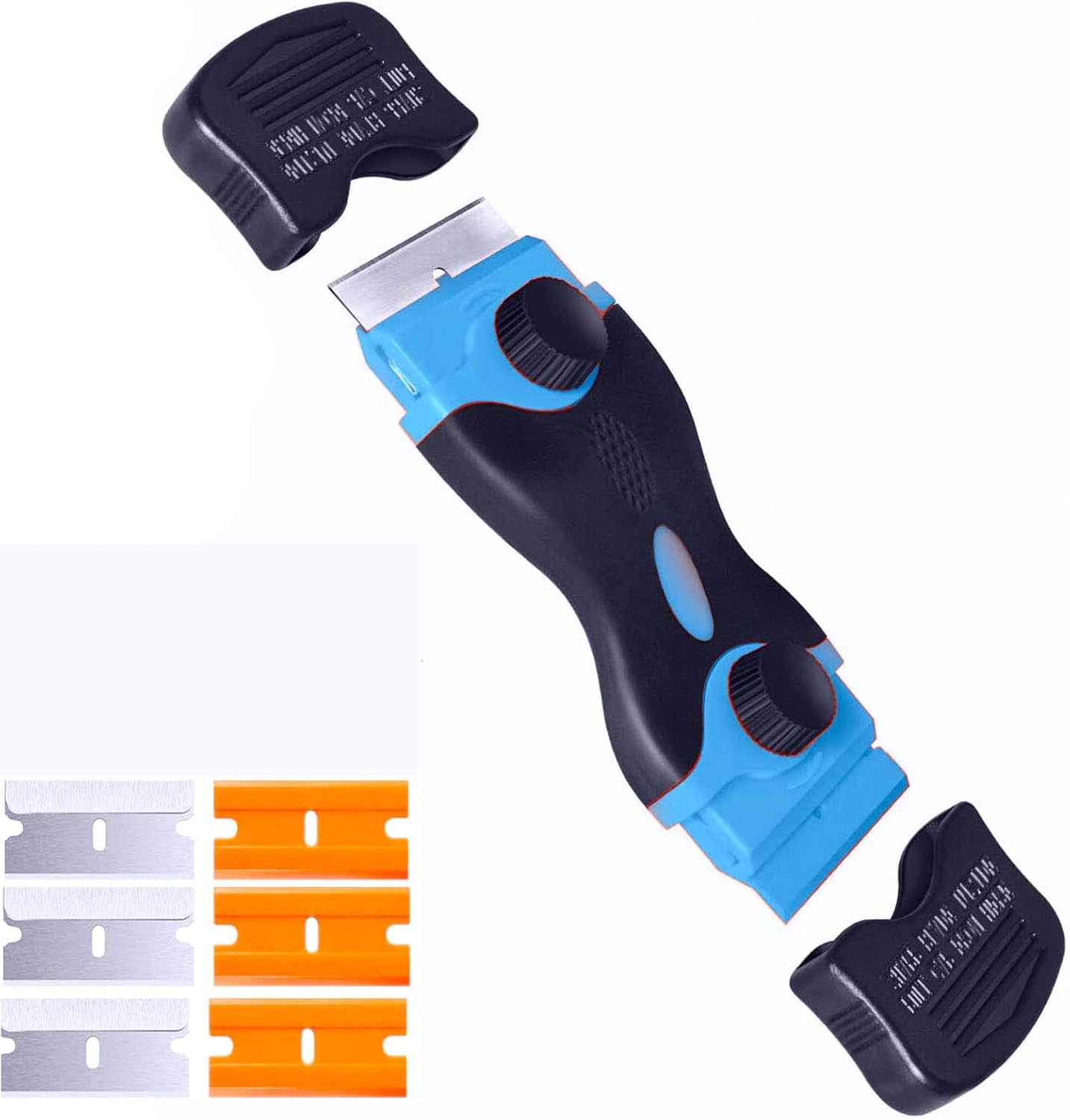 Plastic Razor Scraper, double-edged Razor Blade Remover Tool With 6 Pcs Razor Blades for Label Sticker Decal Removal Automatic Window Tinting Vinyl Application (Blue)