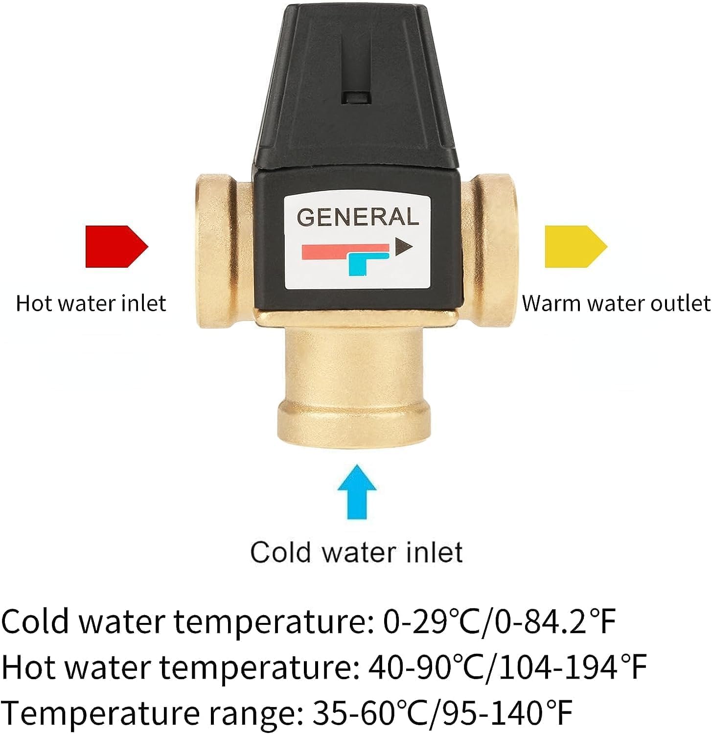Vanne De Mélange D'eau Thermostatique, Vanne Mitigeur Thermostatique, 3 Voies DN20 Vanne Thermostatique Vanne De Mitigeur De Douche Vanne De Contrôle De Température De L'eau Pour Chauffe Eau Solaire