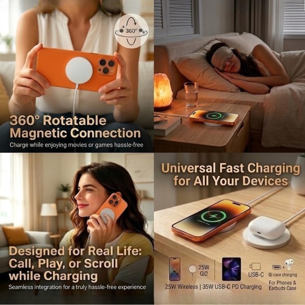 Caricabatterie wireless magnetico Qi2.2 da 25 W con adattatore PD da 35 W, pad di ricarica rapida per iPhone 17/16/15/14/13/12 (bianco)
