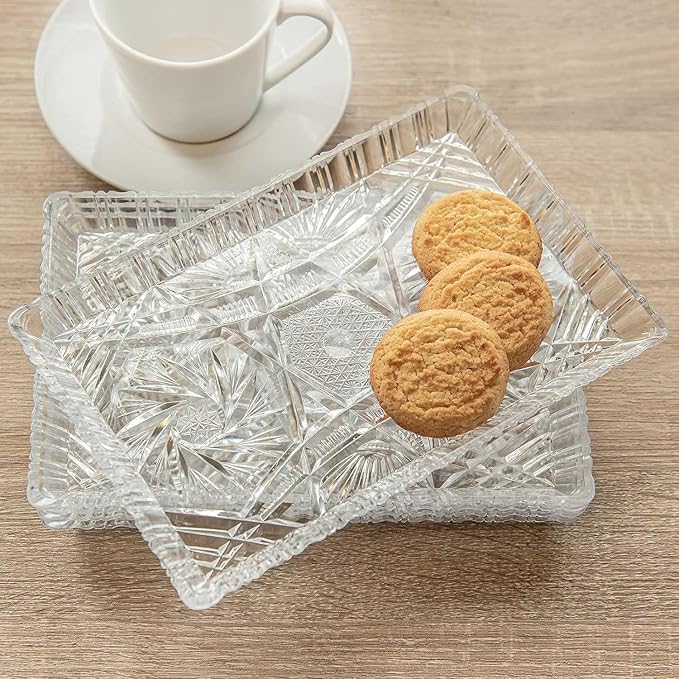 Image of PrimeWorld Plate Set of 2 pcs | Love Shape Bead Rim Decorative 12 inch Crystal Clear Glass Plates | Elegant Serving Plate for Dry Fruits, Sweets, Dinner Parties & Wedding Tableware