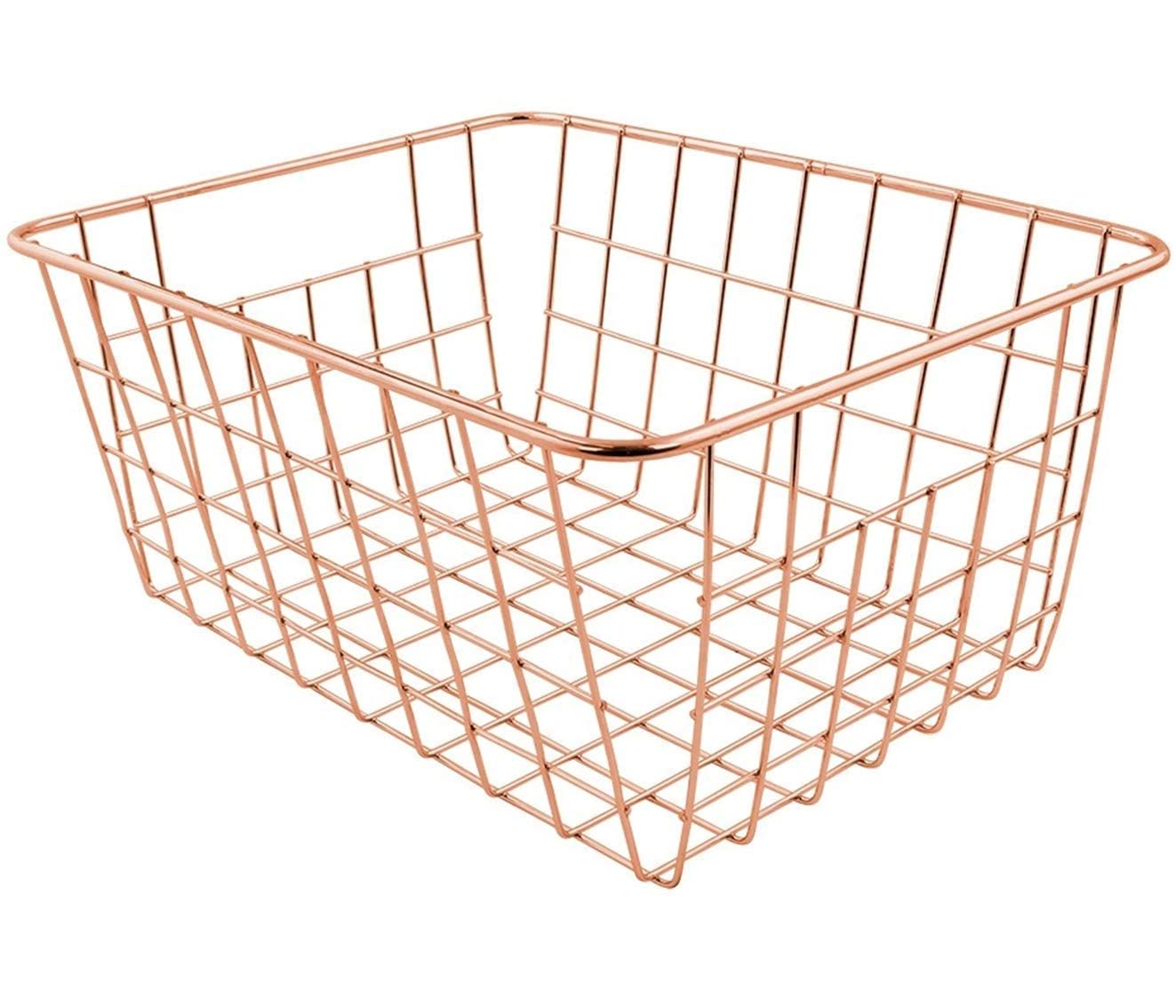 Unihom Rose Gold Kitchen Vegetable Storage Baskets Metal Wire Fruit Basket for Home (Rectangle) (22 x 28 x 13 .cm))