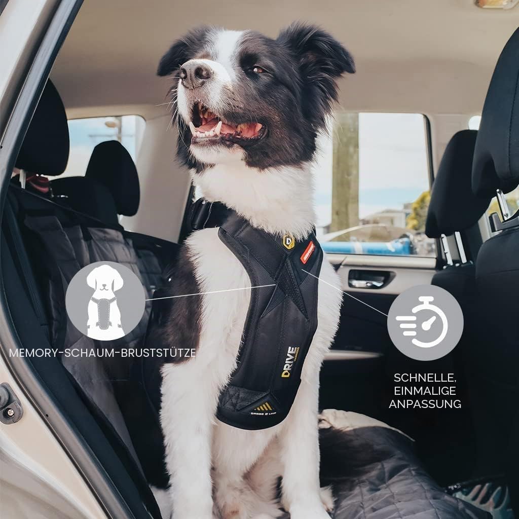 EzyDog Autogeschirr Hund – Crash-Getestet nach ECE R21 – Drive Sicherheitsgeschirr mit integrierter Gurtbefestigung fürs Auto (L, Schwarz)