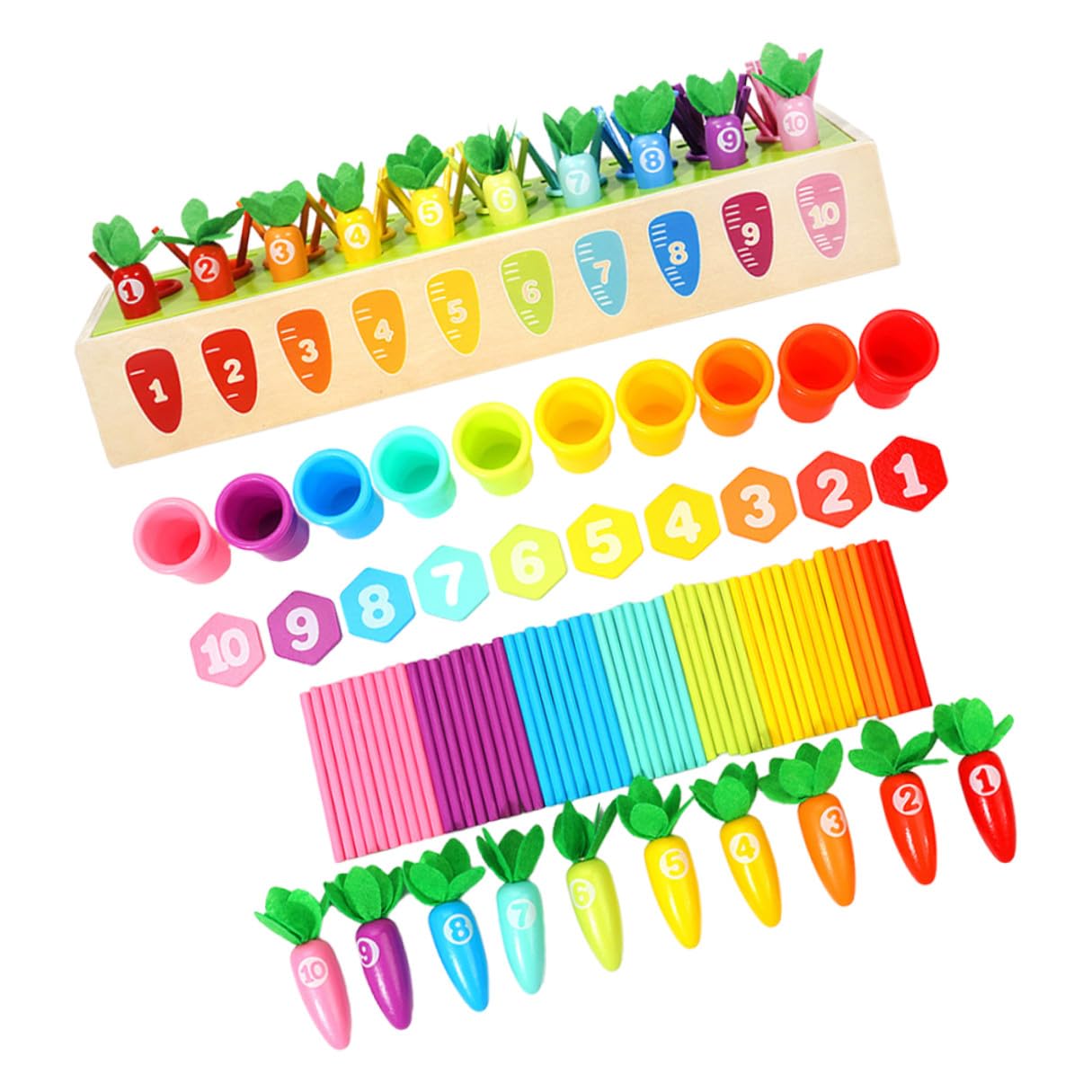 BESPORTBLE Gioco Montessori di Ordinamento Numeri per Bambini in Legno a Forma di Carota Facile da Assemblare Set 1 per Sviluppo Educativo e Apprendimento Precoce