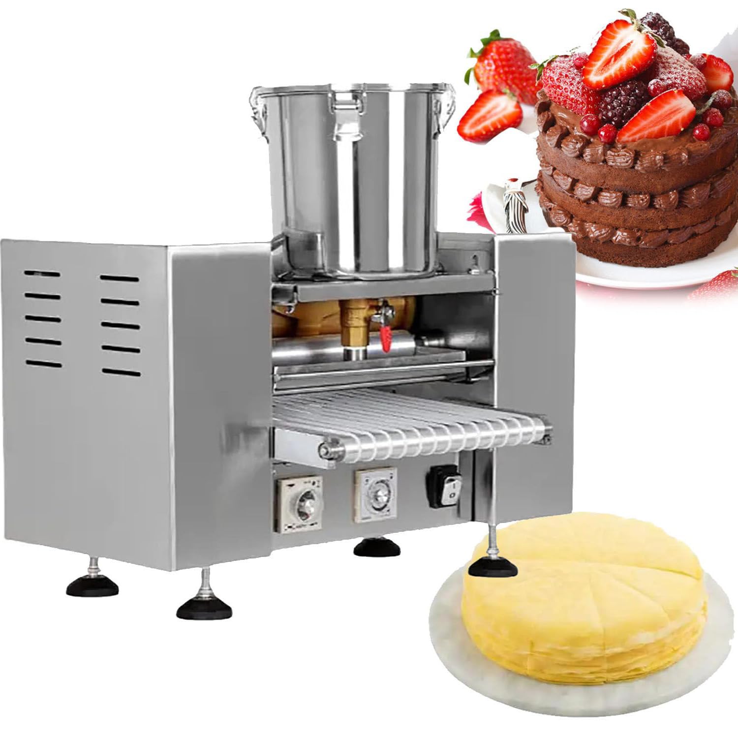 Máquina automática para Hacer Crepes de mil Capas, Multifuncional para Uso Comercial, Grosor de 0,4 a 1,2 mm, eficiencia de producción de 100 a 300 Crepes/Hora, pa,10 Inches