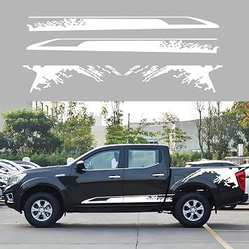 Car Decal Bed Mud Splash Kit Graphic Decal Self-Adhesive Adjustable Gloss Sports Stripe car Sticker Decorative for Pickup Truck Body Sticker taildoor Vinyl Decal Accessories 4PCS White