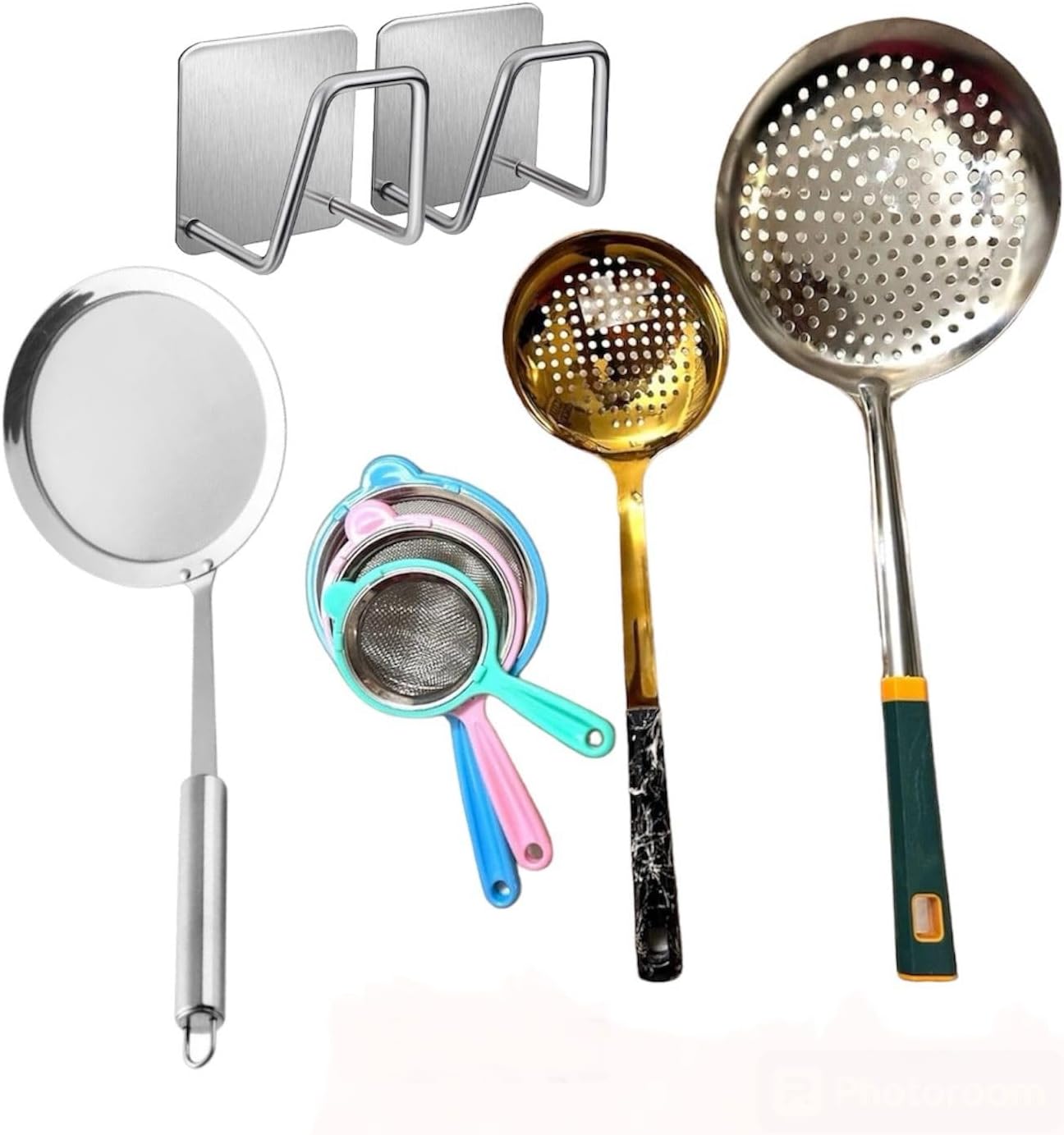 Premium Strainers Set of 8, Stainless Steel, Ladle for Cooking and Frying, Glowd Kitchen Gadgets Wire Strainer Pasta Strainer SpoonFine Mesh Colander. Sieve,Cooking, baking,tea strainer, Spider Str