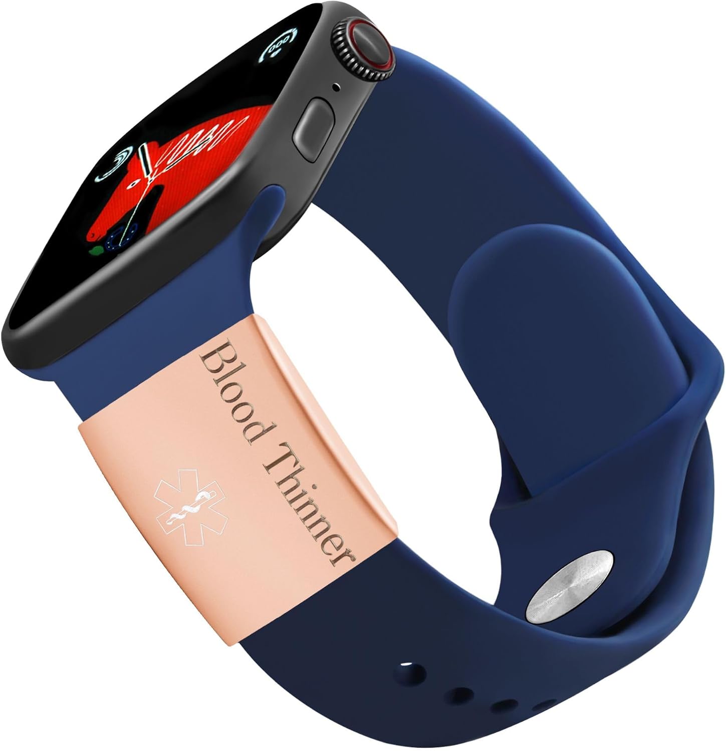 Blood Thinner Medical ID Watch Band Label Stainless Steel Smartwatch Medical Alert Tag, Stylish Safety ID for Sports & Travel YA4313 Rose Gold-Blood