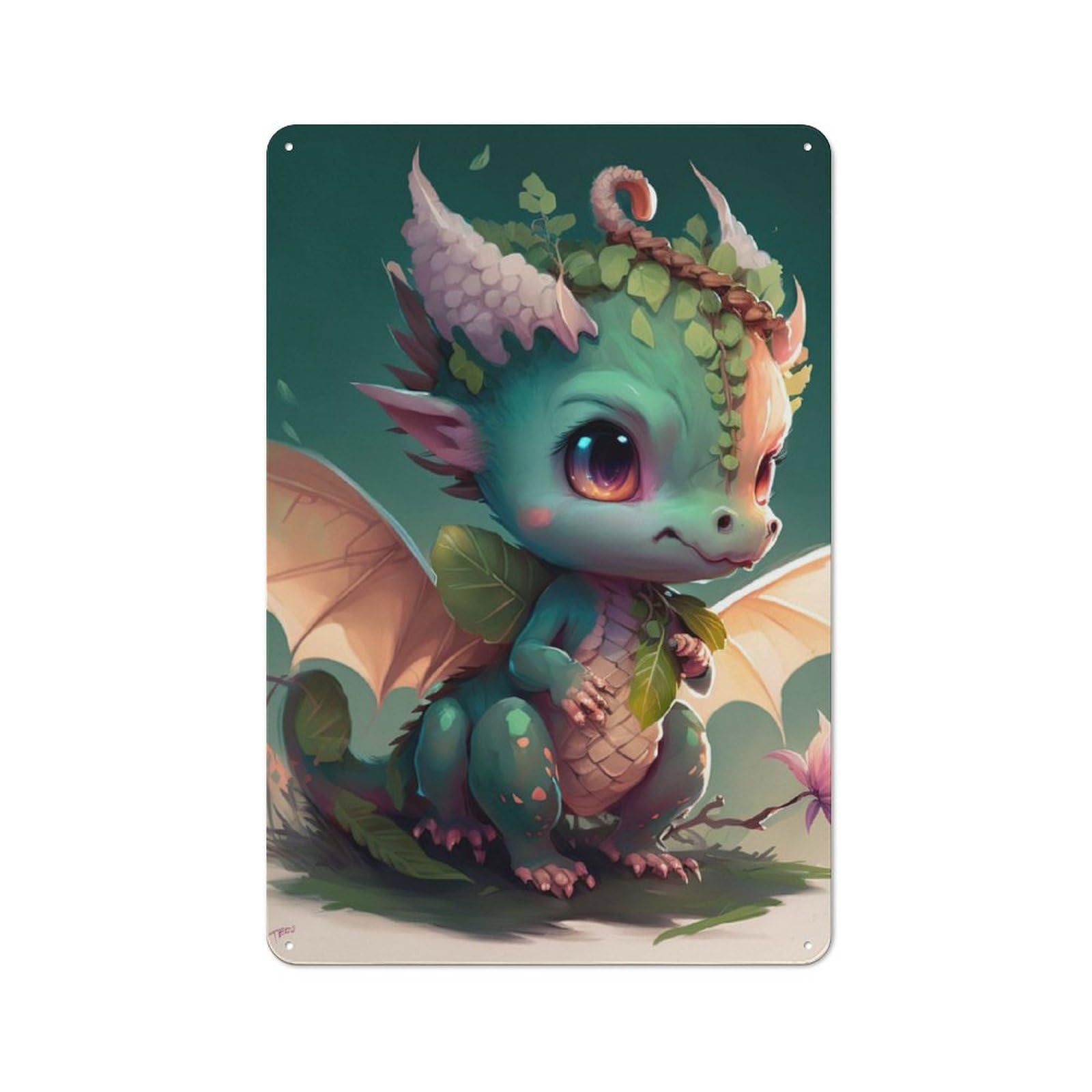Junmoney Baby Dragon Vintage Metal Plaque 30X20cm For Workshop Wall, For Kitchen And Home Bar Decor, For Home Office And Studio Walls