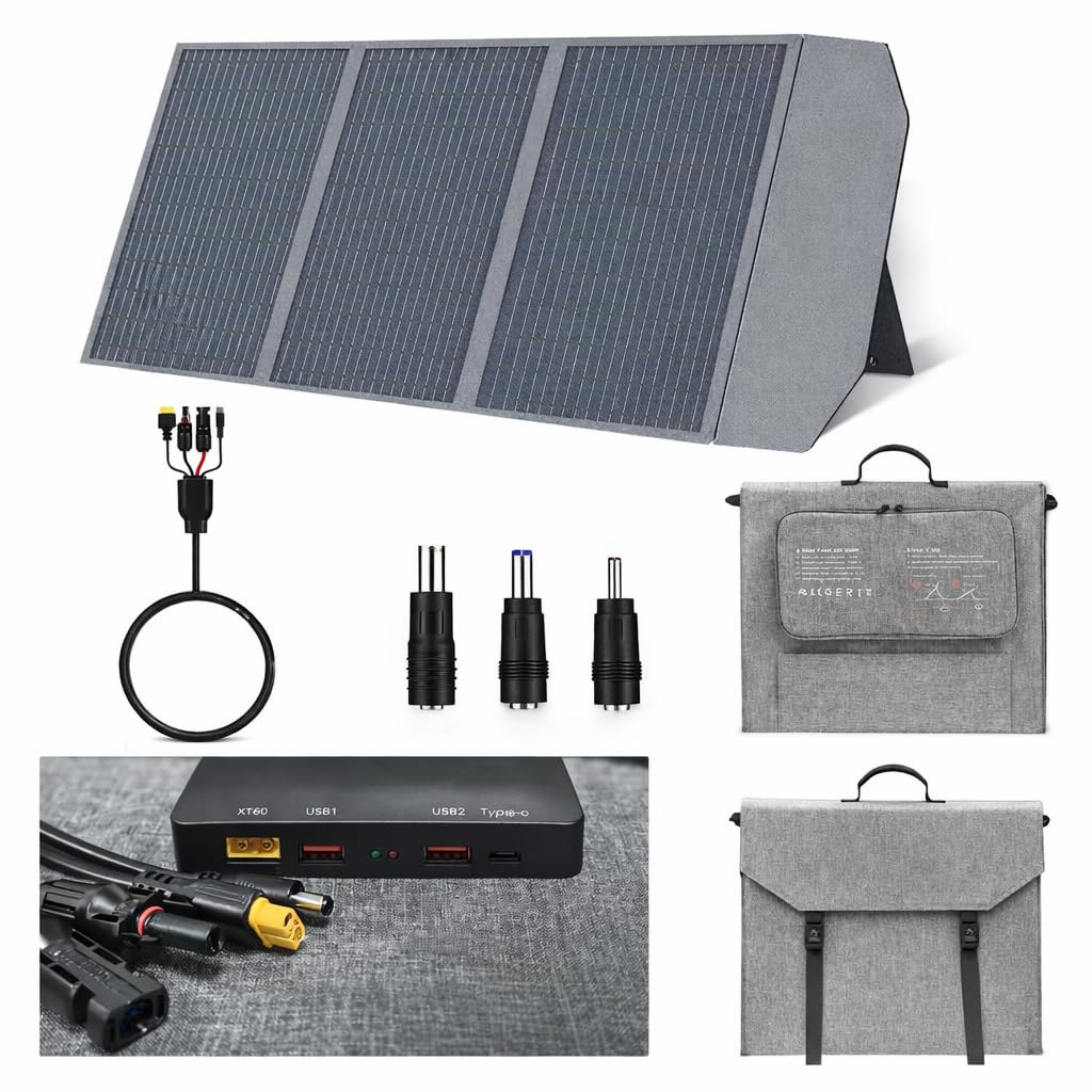Panel solar plegable portátil de 100 W, 23 % de alta eficiencia, PD45 W USB-C QC3.0 USB-A XT60 puerto CC, cargador solar con soportes dobles para camping, RV, batería de 12 V fuera de la red (100 W