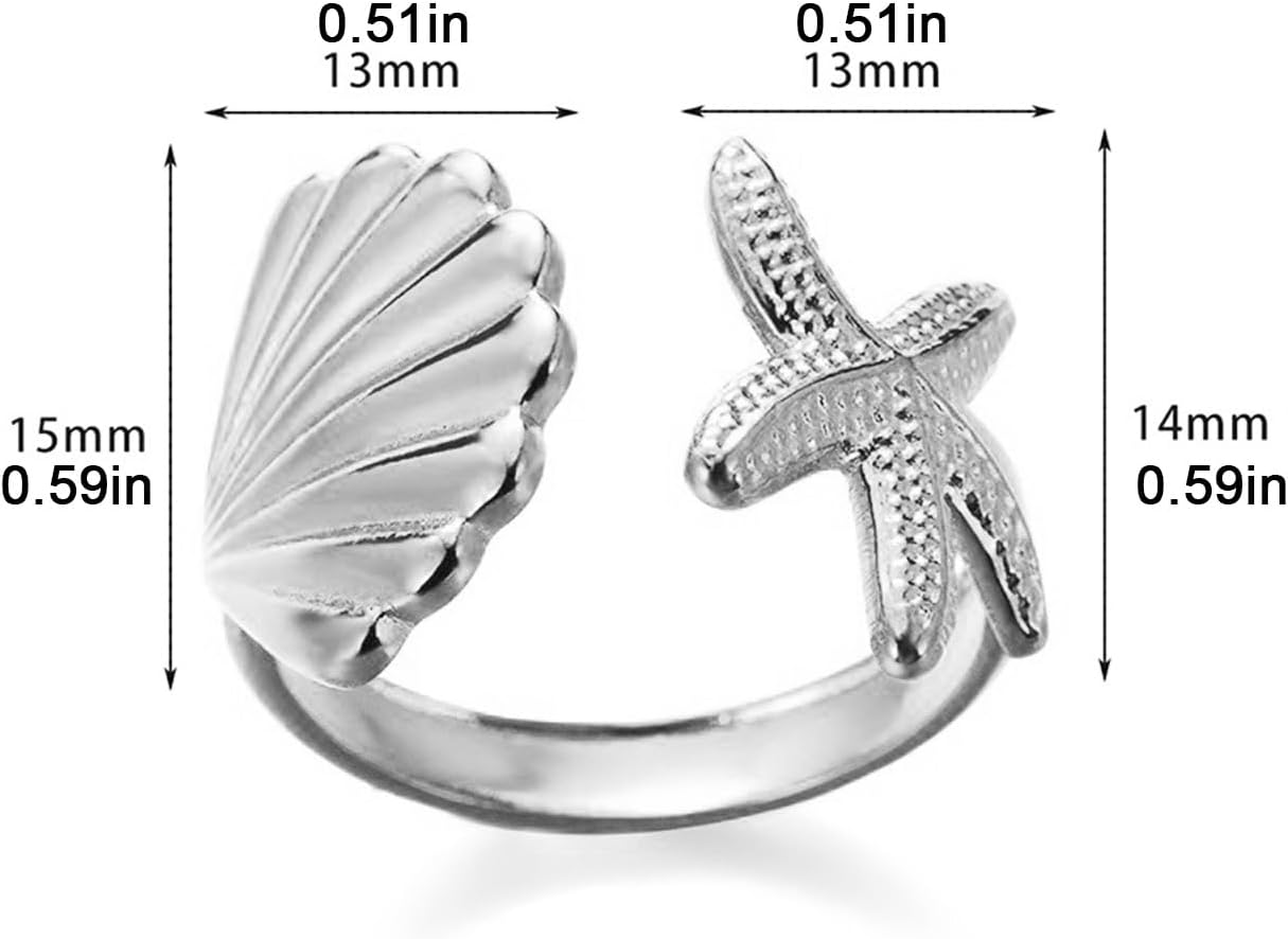 Summer Starfish Ring for women Adjustable Seashell Ring Boho Ring Summer Beach Ocean Jewelry Gifts for Women - Image 7