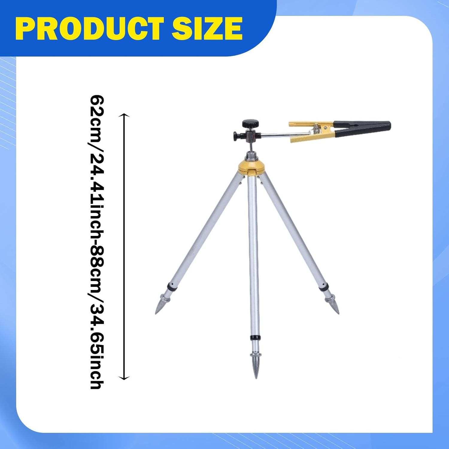 Total Station Centeringrod Clamp Tripod Ruler Holder Survey Equipment Mount Adjustable Height Portable Metal Surveying Tripod, Golden Black Clip, 62 to 88cm