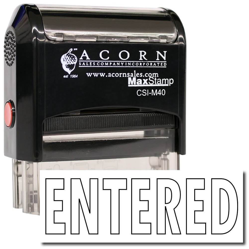 Accounting Stamp - Large, Red Ink, Self-Inking 'Entered' Stamp with Clear Outline Text, Ideal for Efficient Document Marking by Accounting Clerks, 7/8 x 2-1/4 Size for Optimal Visibility