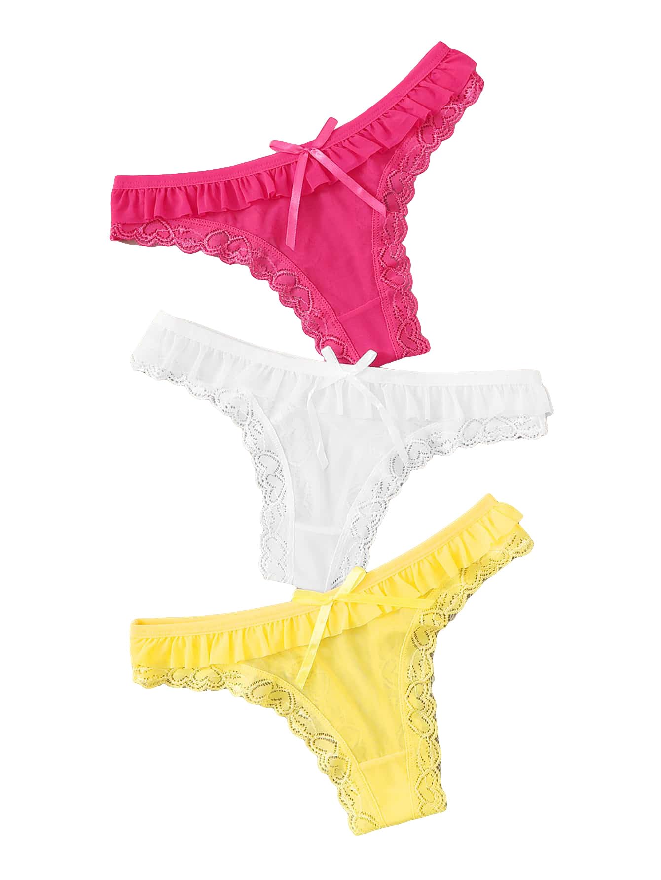 SHENHE Women's 3 Packs Frilly Panties Vintage Style Heart Print Mid Rise Ruffle Cute Panties Underwear