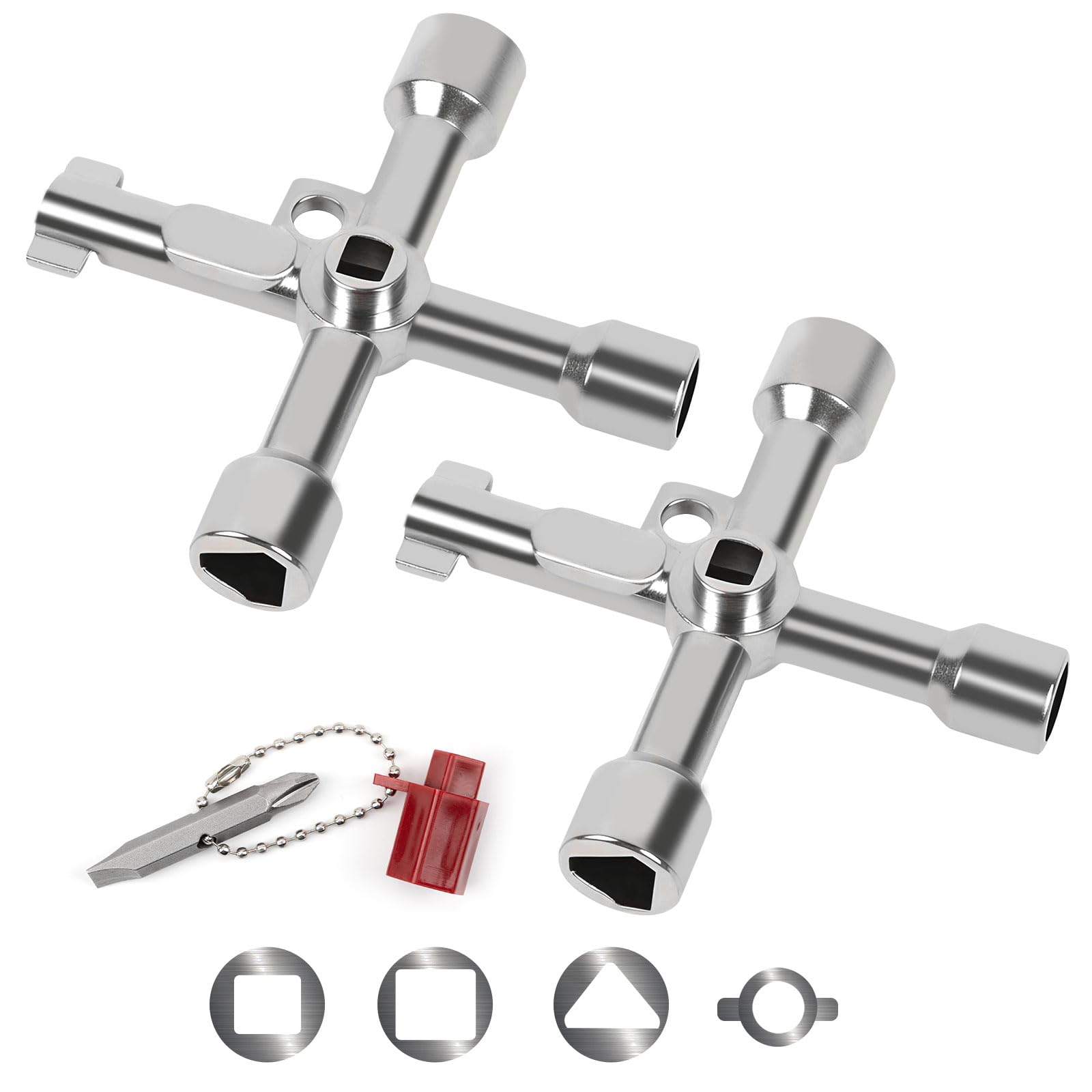 Fantasyon 4 Way Multifunction Utility Key, 2Pcs Meter Box Key Gas Key for Meter Reading, Triangle, Square, Panel Key for Cupboard, Cabinet, Water, Gas, Electric & Plumbing Applications