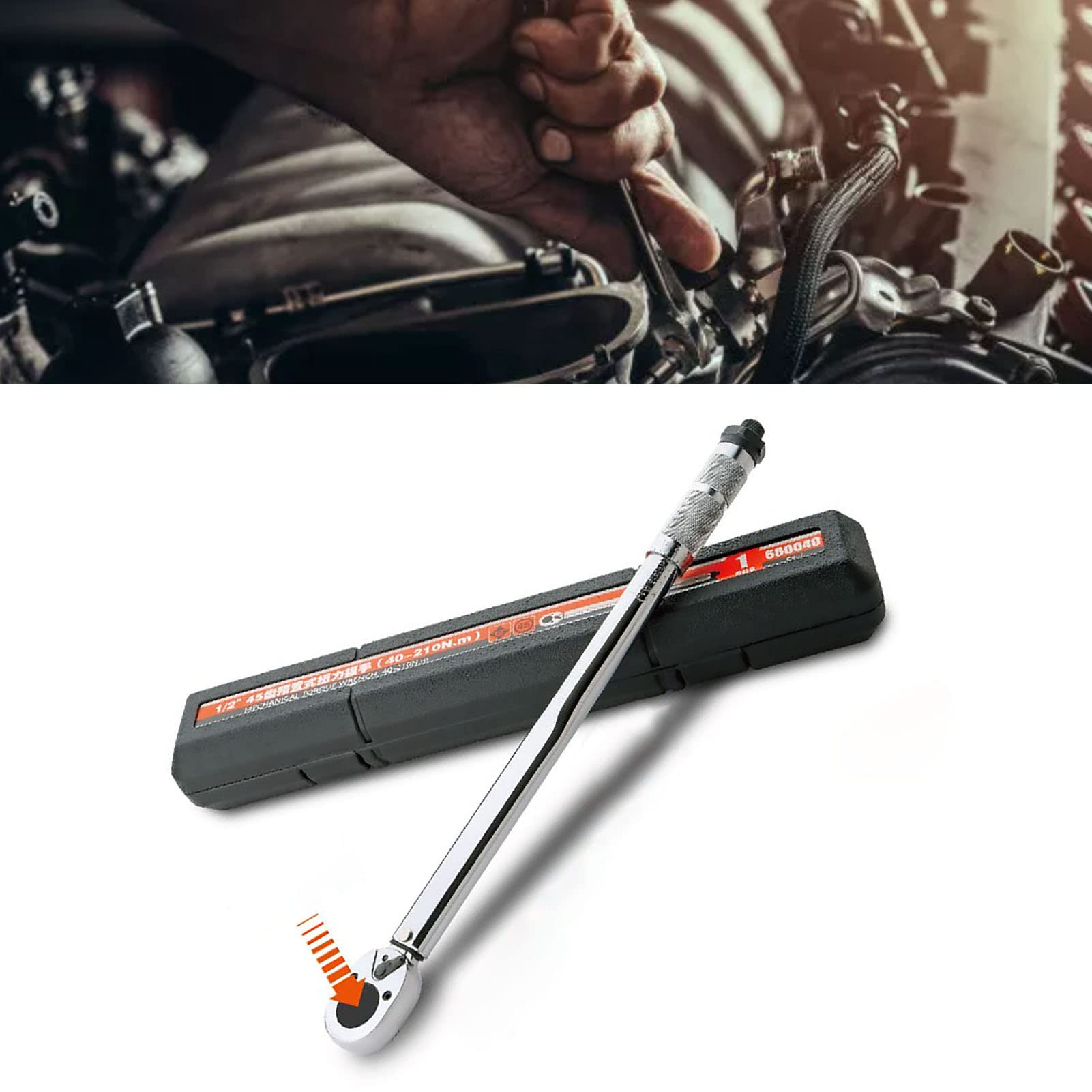 Llave Dinamométrica de Liberación Rápida, Ajuste de 1/2 Pulgada 40‑240N.M Llave de Carraca Dinamométrica Preestablecida de Acero Al Cromo Vanadio para Decoración del Hogar