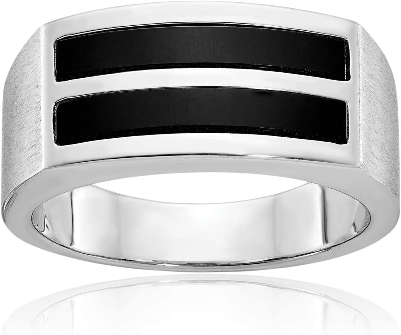 IceCarats 14K Solid White Gold 3 carat Black Onyx Two Row Statement Fashion Ring Prong Set, Brushed Geometric Matte