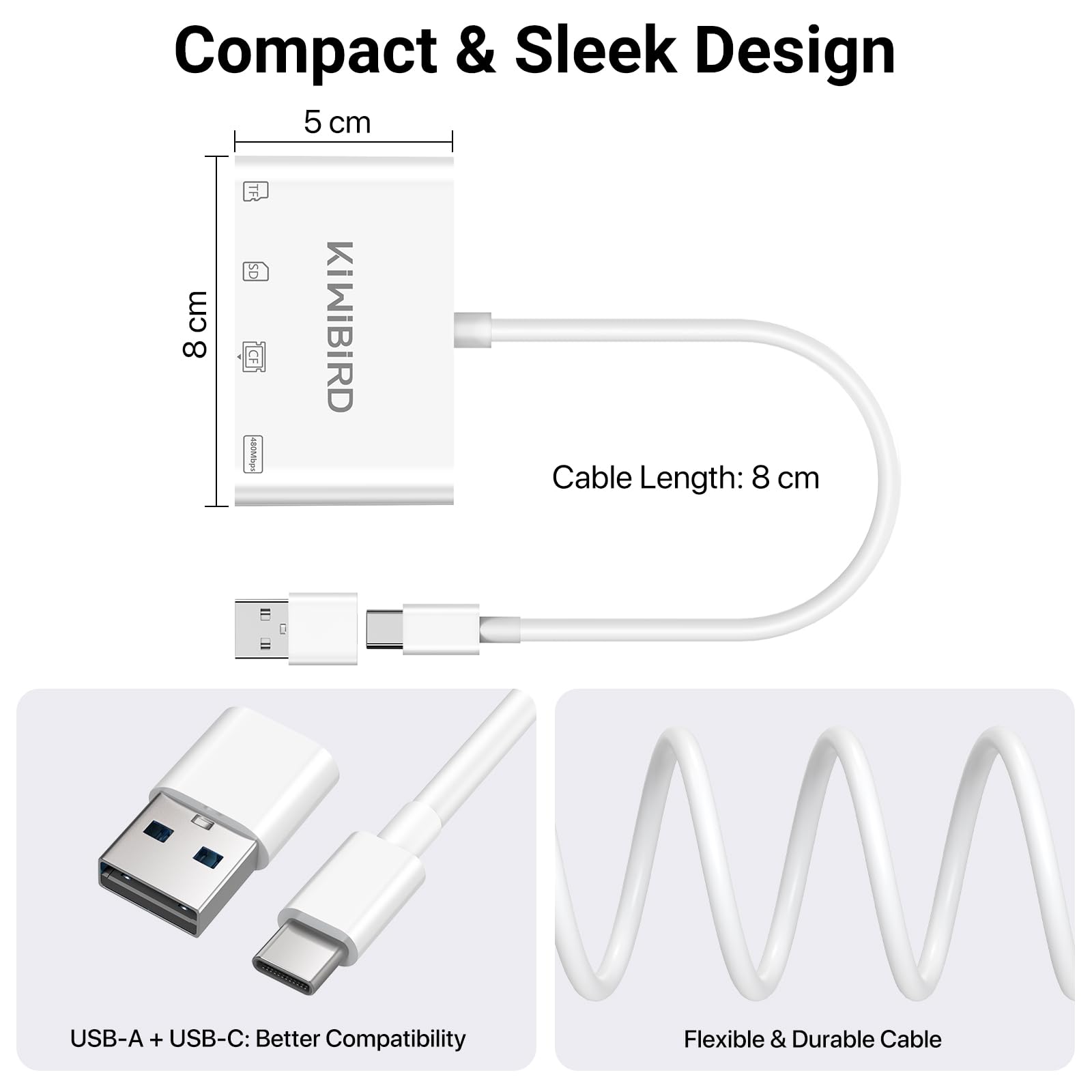 KiWiBiRD Czytnik kart USB C Compact Flash CF, czytnik kart SD Micro SD SDHC typu C do kart pamięci aparatu, kompatybilny z iPhone 17 16 Plus Pro Max MacBook Air Mac iMac, Galaxy S25 S24 Android