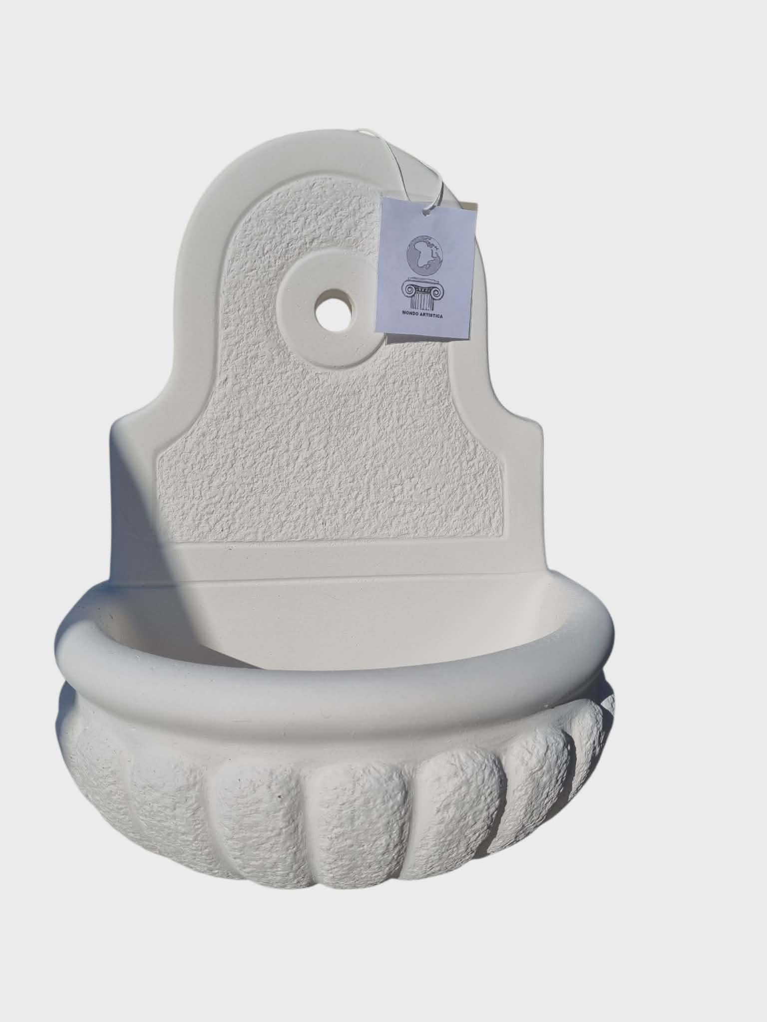 MONDO ARTISTICA Fontana da Parete Sospesa per Giardino, Cemento Bianco e Polvere di Marmo, Piccola, Per esterno altezza 48 cm