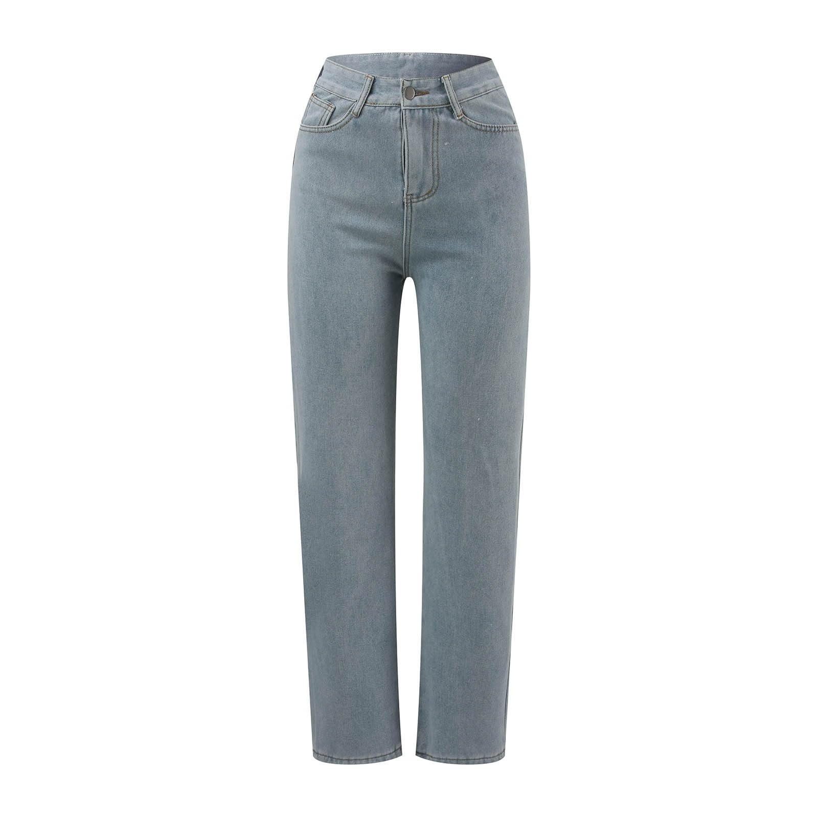 Generisch Pantalones vaqueros térmicos para mujer con forro polar y cintura recta, pantalones vaqueros de invierno con forro polar