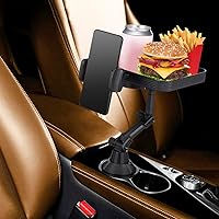 Vista 4 de Bandeja portavasos, bandejas para automóvil para comer, bandeja giratoria ajustable 3 en 1 para alimentos, soporte universal para vasos de vehículo