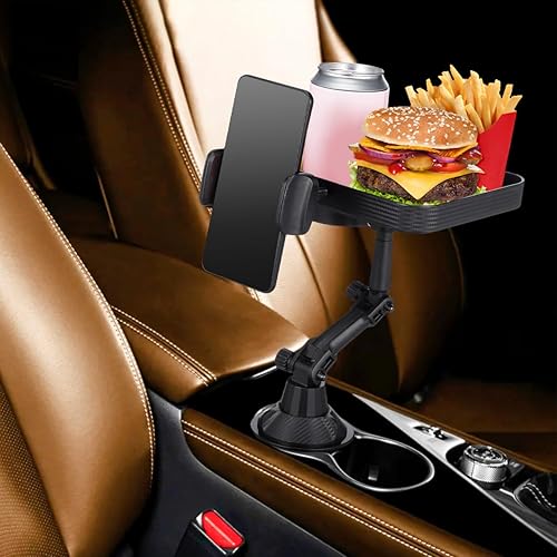 Miniatura 4 de Bandeja portavasos, bandejas para automóvil para comer, bandeja giratoria ajustable 3 en 1 para alimentos, soporte universal para vasos de vehículo,