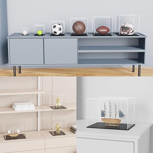 Miniatura 6 de Vitrina con base de terciopelo azul, caja de exhibición simple de acrílico transparente con tapa, caja cúbica de 6.0 pulgadas para colecciones,