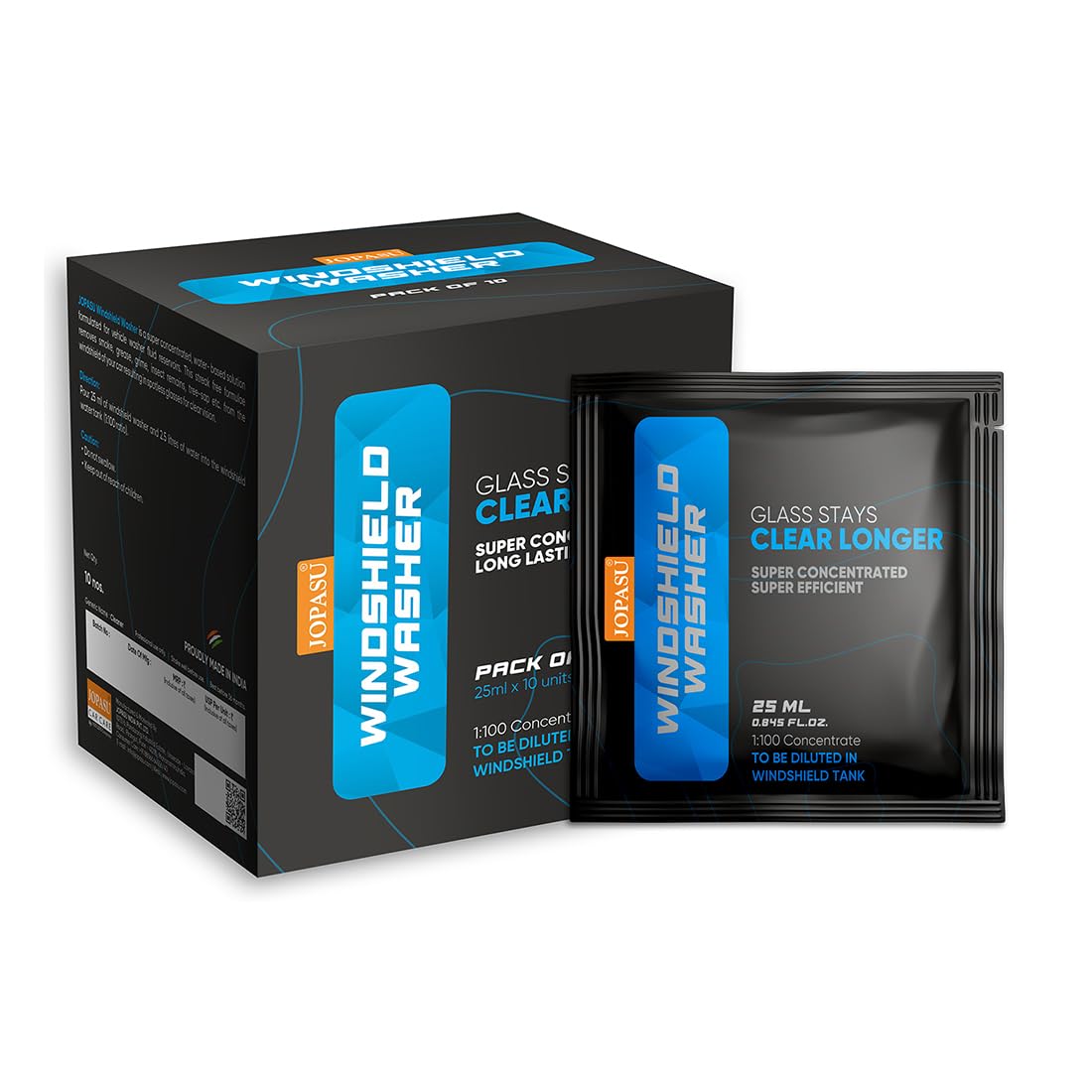 Jopasu Windsheild Washer Pouch 25 ml (Pack of 10) for Clear, Spotless Windshild Glass. Streak, Lint & Scratch Free