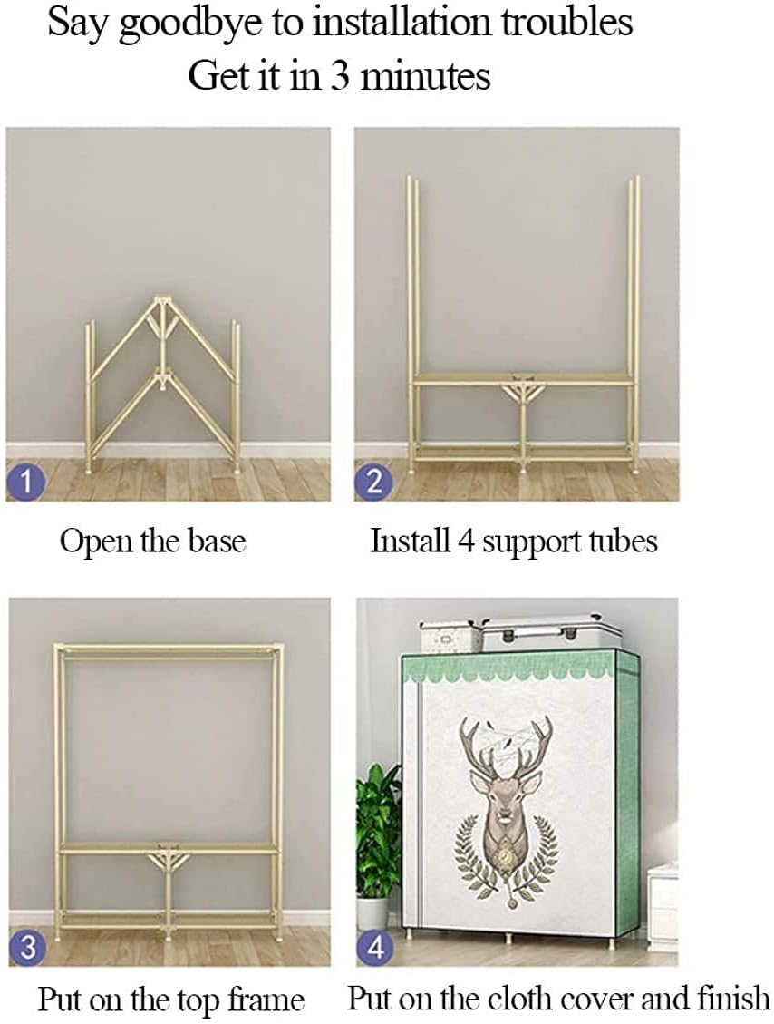 Folding Wardrobe Wardrobe Portable Cloth for Bedroom Durable Pipe Closet Storage Organizer Cloth Closet Shelf Storage Cabinet for Shoes Hats and Scarves (95 x 45 x 160 cm)