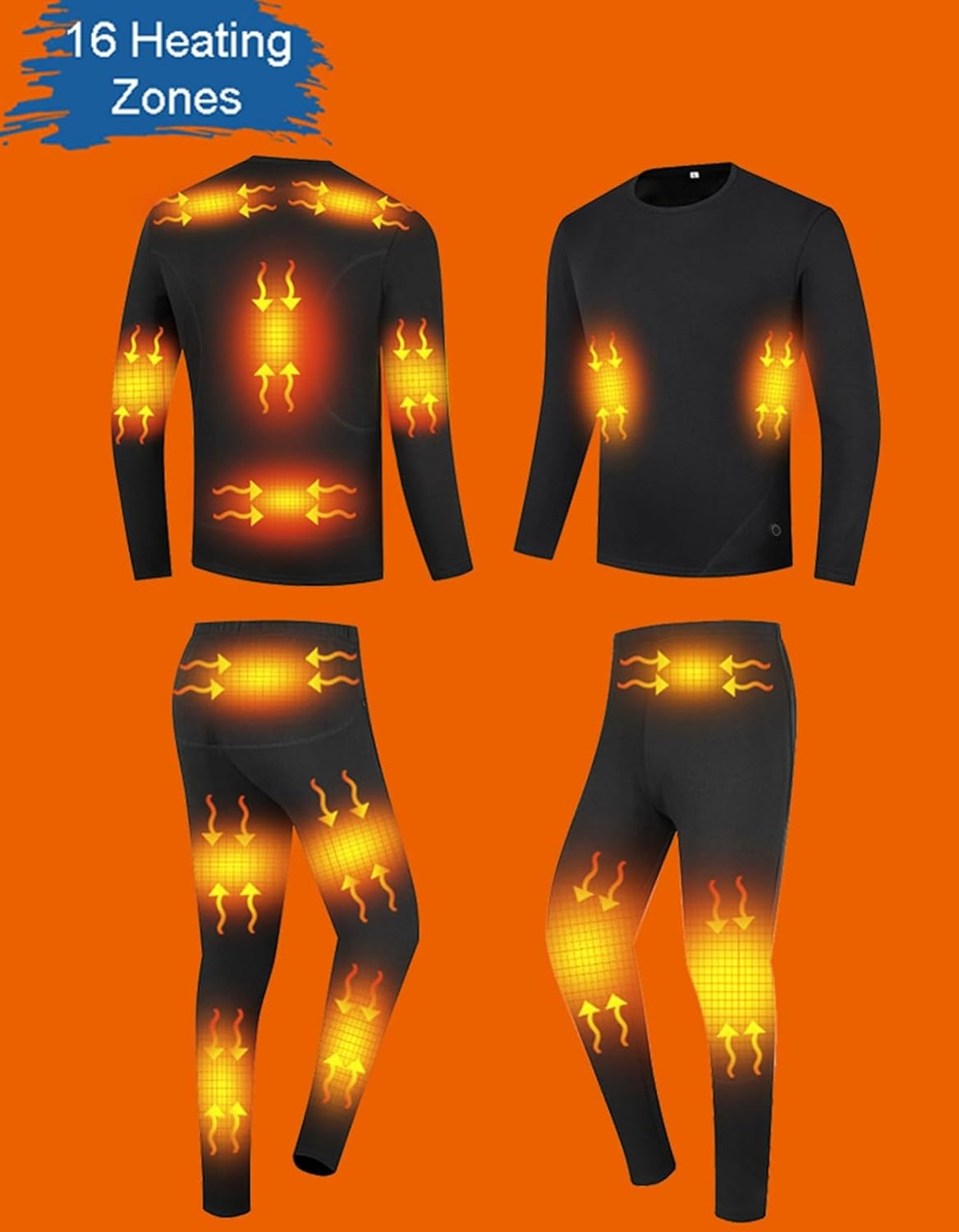 Heated Thermal Underwear for Men Women, 16 Heating Zones Heating Thermal Underwear Set USB Electric Heating Underwear Warm