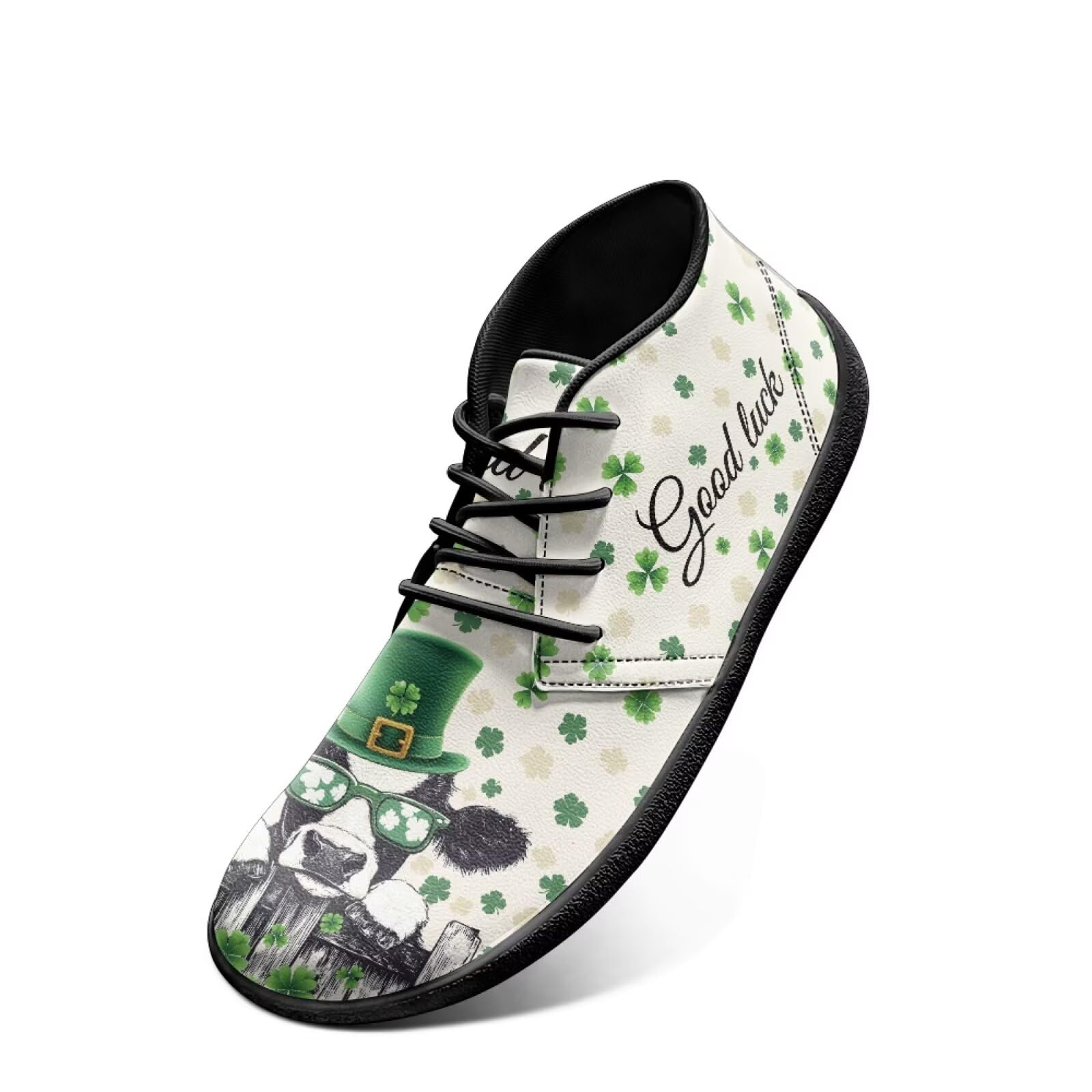 Chririnla Cow Womens Walking Shoes Green Leaves Barefoot Minimalist Sneakers for Men Non Slip Trail Running Shoe Classic Lace-up Athletic Footwear Wide Toe Boots