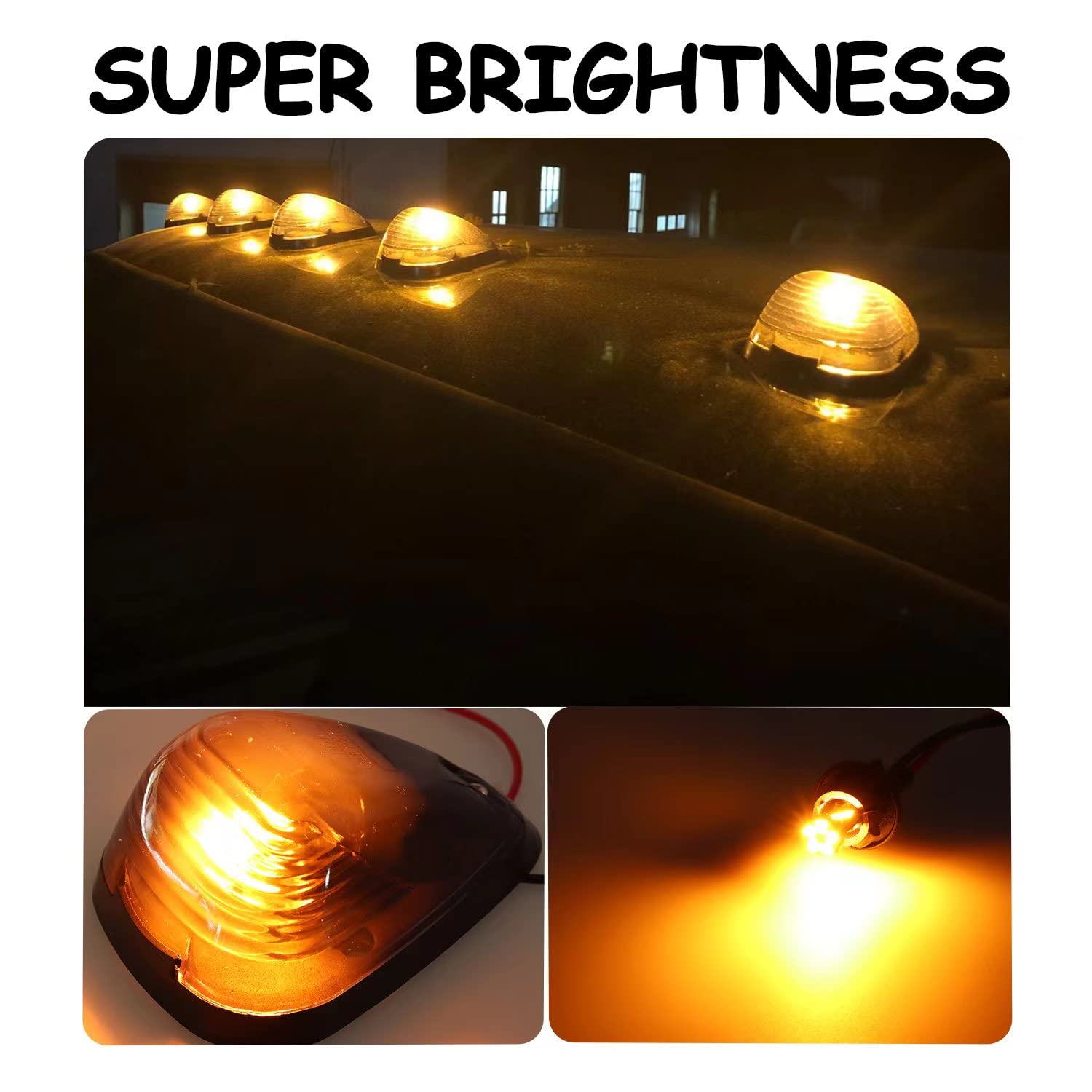 LIUJJYH LED Cab Lights Smoked Lens Roof Top Clearance Marker Lights with Amber T10 Bulbs Base Wiring Harness Sockets Compatible with F-o-r-d F150 F250 F550 F350 F450 Super Duty