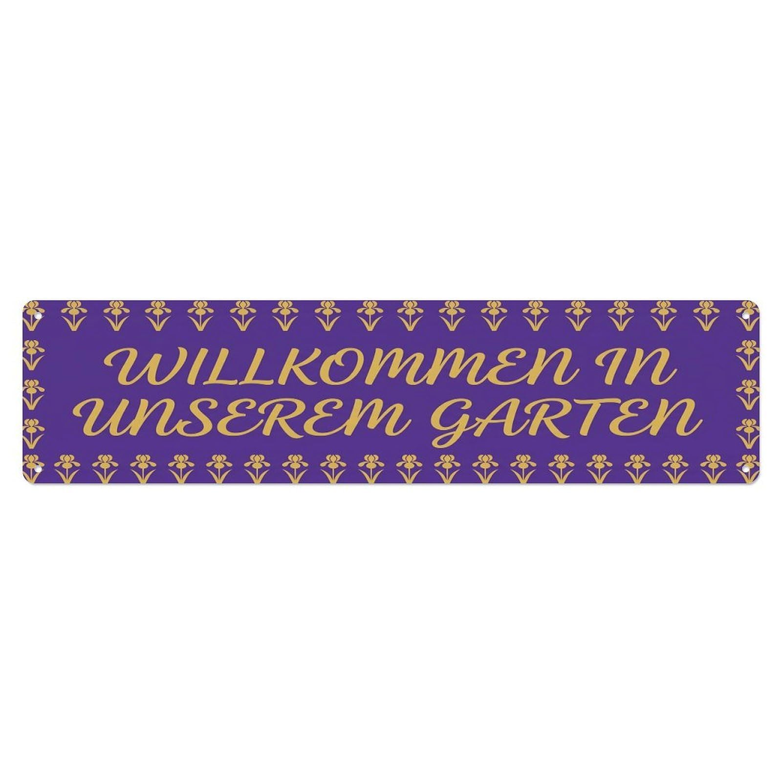 Vintage Welcome to Our Garden Iris Purple Metal Tin Sign