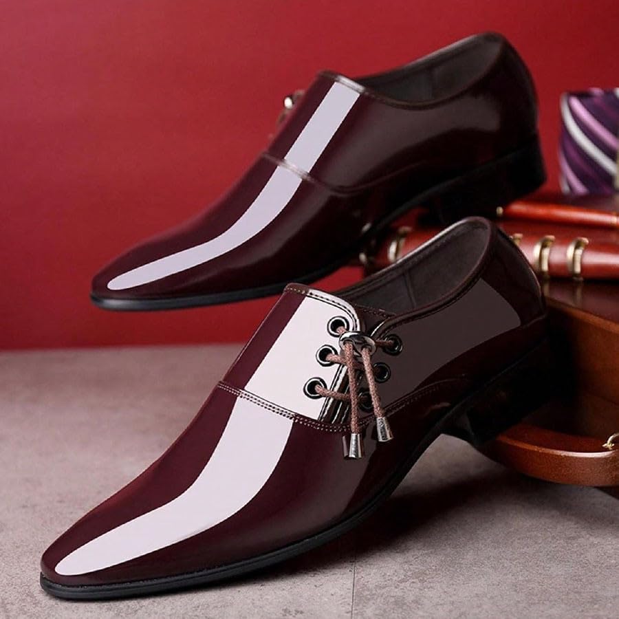 Santimon Men's Patent Leather Oxford Dress Shoes High-Gloss Formal Lace-Up Loafers for Weddings, Parties & Business3