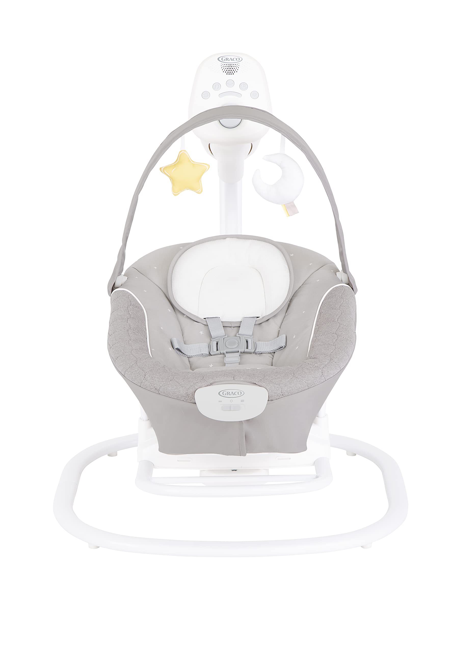 Graco SoftSway™ 2 in 1 elektrische Babyschaukel und Wippe, Starlight | Ab Geburt bis ca. 9 Monate (9 kg), sanft und leise, abnehmbare Sitzeinheit, 10 Musikvarianten und 5 Naturgeräusche