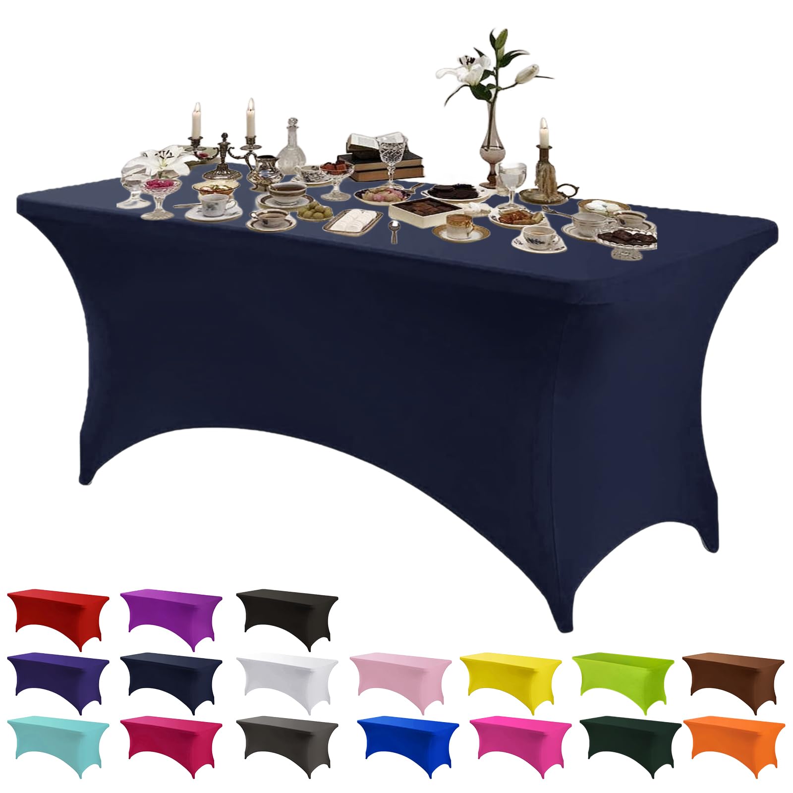 Stretchable Tablecloths,Navy Blue Spandex Fitted Tablecover 6ft Washable Stretch Spandex Table Cover Fitted for Rectangle Tables,Universal Elastic Spandex TableCover for Wedding Banquet Holiday Party
