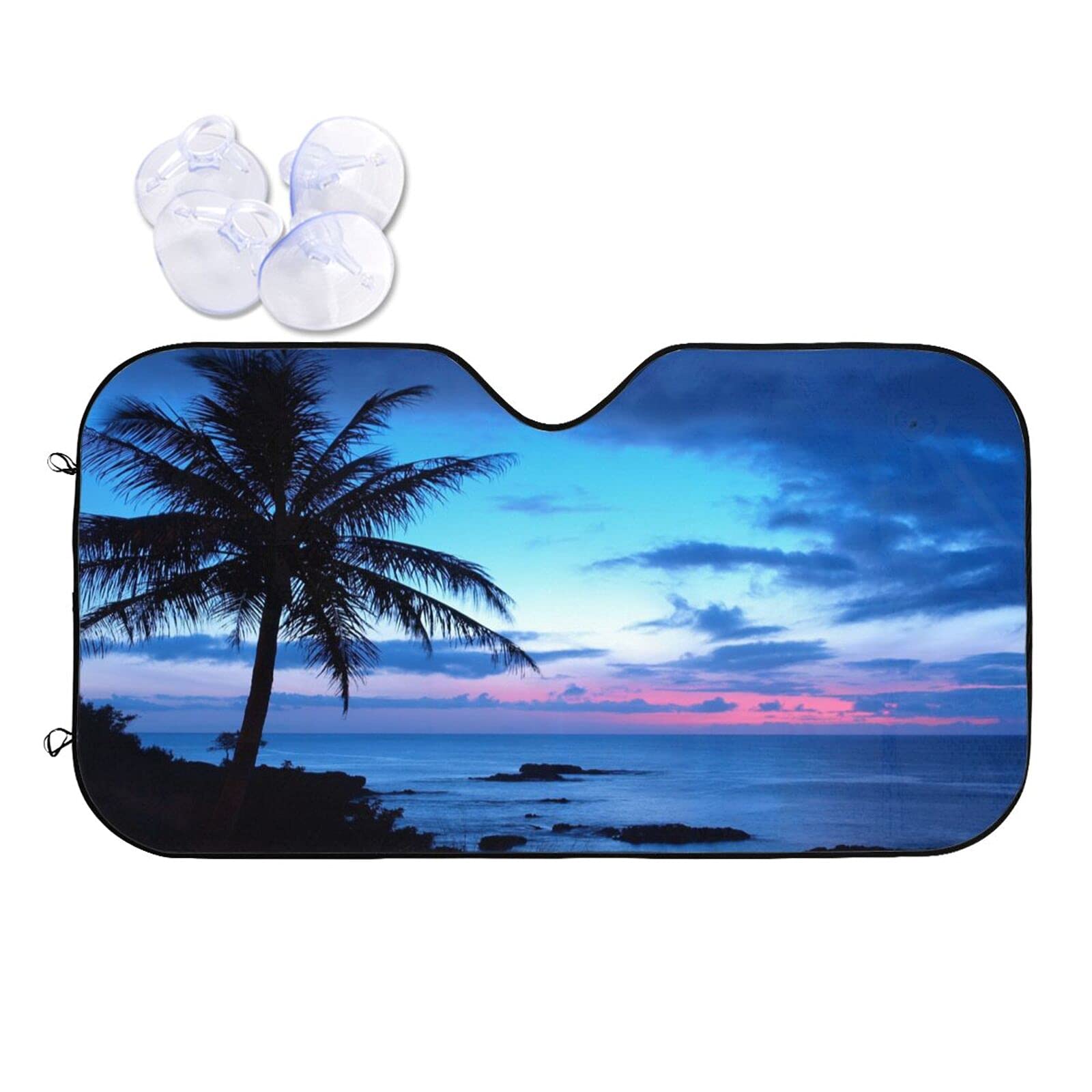 Phelika Escena de playa con palmeras parabrisas delantero parasol de acordeón plegable para coche, camión, SUV, protege los rayos de aluminio, mantiene tu vehículo fresco