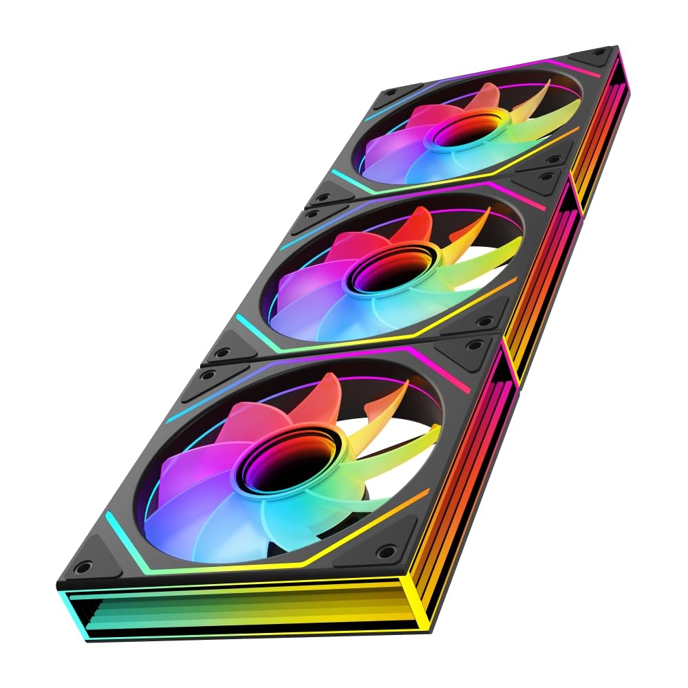 TZMRIT Prism 6MAX Reverse Blade RGB PC Ventola 120 mm 3 pezzi [Rettangolo Infinity Mirror MAX] [1850±10% RPM] 5V3PIN ARGB e 12V4PIN PWM Ventola Nero