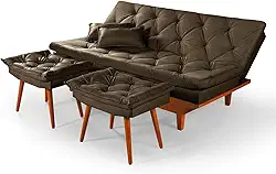 Sofa Cama Reclinavel Caribe Com Duas Banquetas Rubi Suede Cappuccino