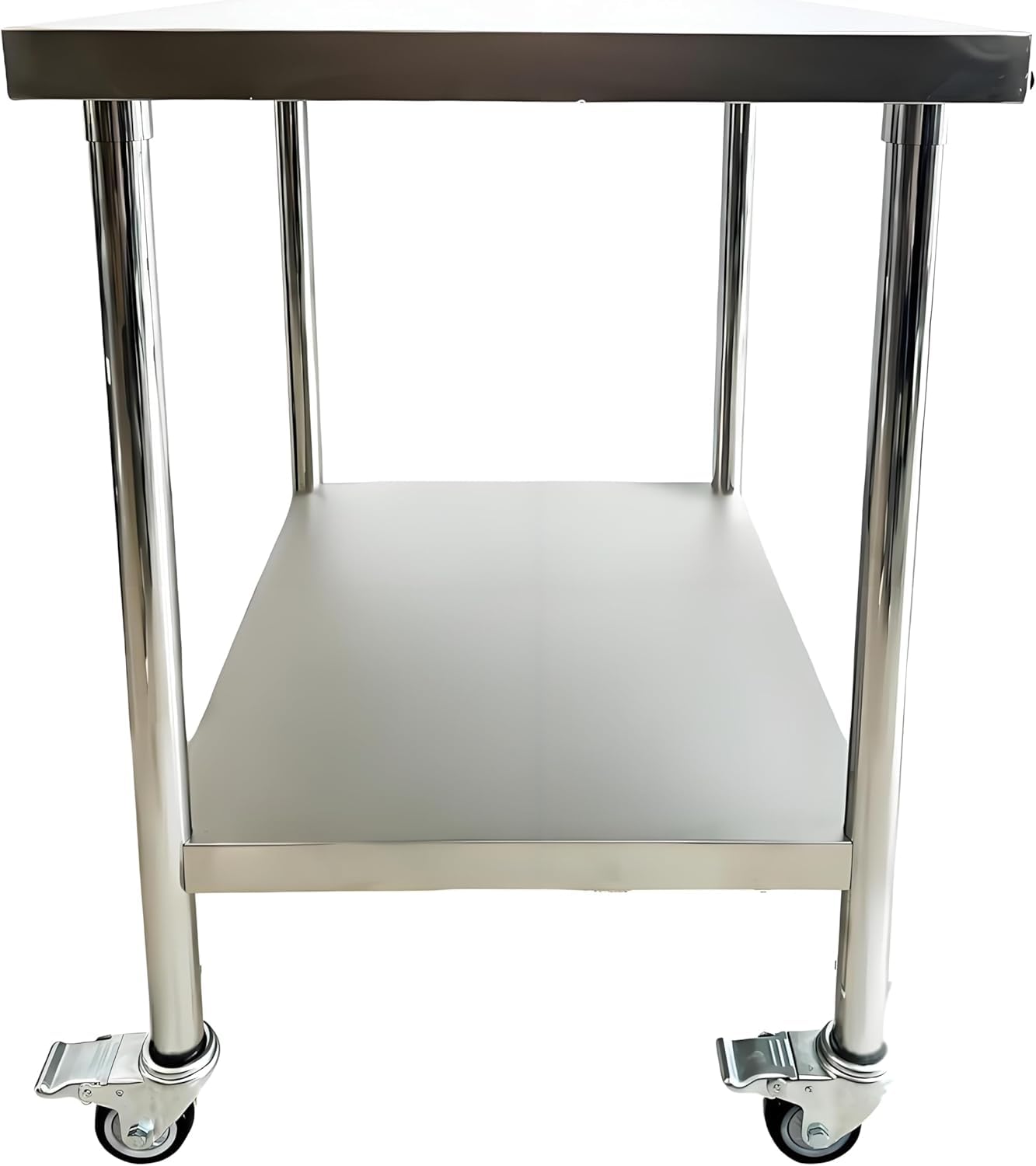 Edelstahl Küche Arbeitstisch Tisch 76x60x85cm ，2 Ebenen, mit Rollen, für Lebensmittelzubereitung Küche & Ablagefläche Multifunktionale Gastro Zubereitungstisch Grilltisch