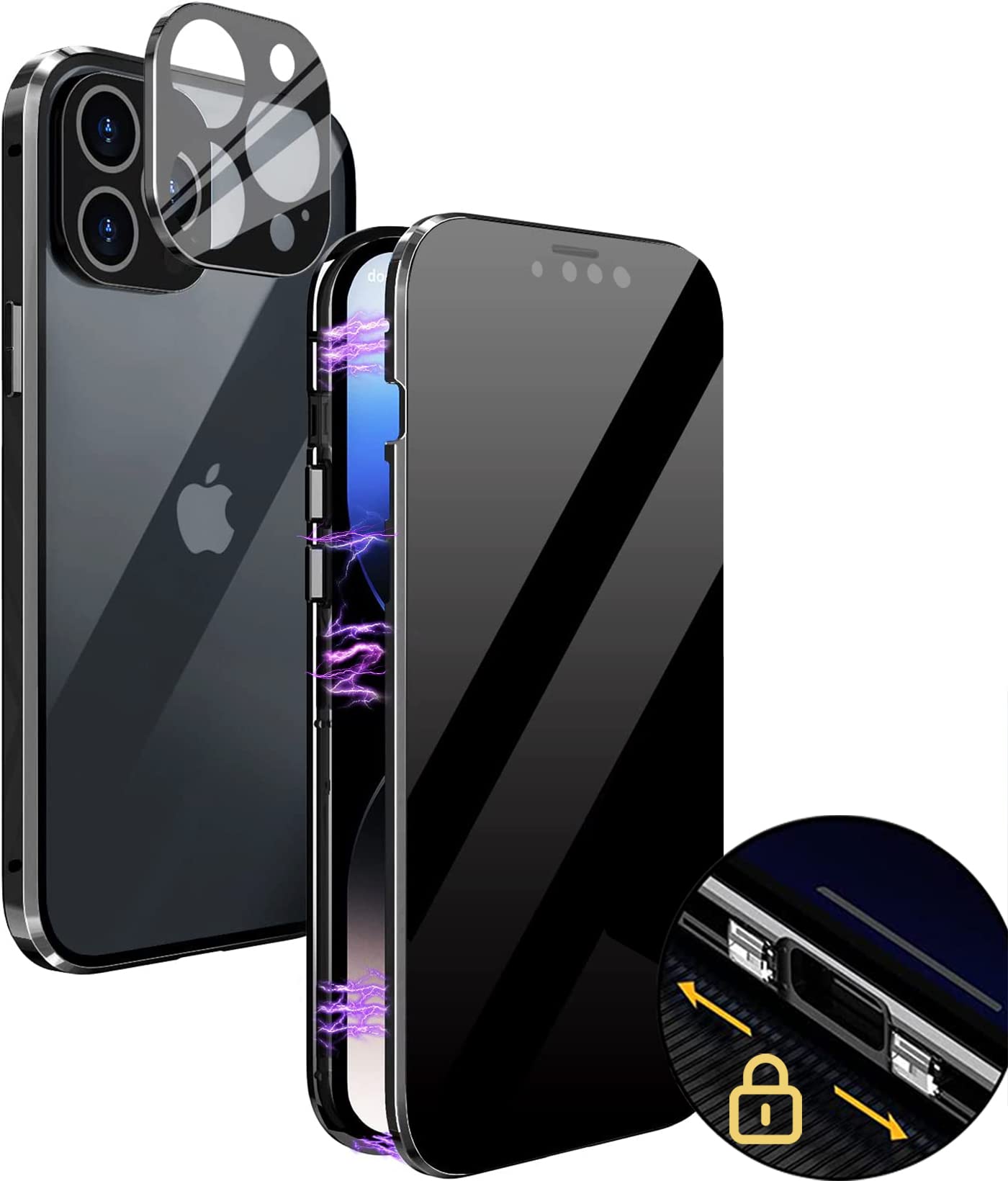 MIMGOAL Anti-Peep Case for iPhone 14 Pro Max Magnetic Cover,Privacy Tempered Glass Full Cover Built-in Camera Protector,360 Degree Front and Back Protection Metal Bumper Case