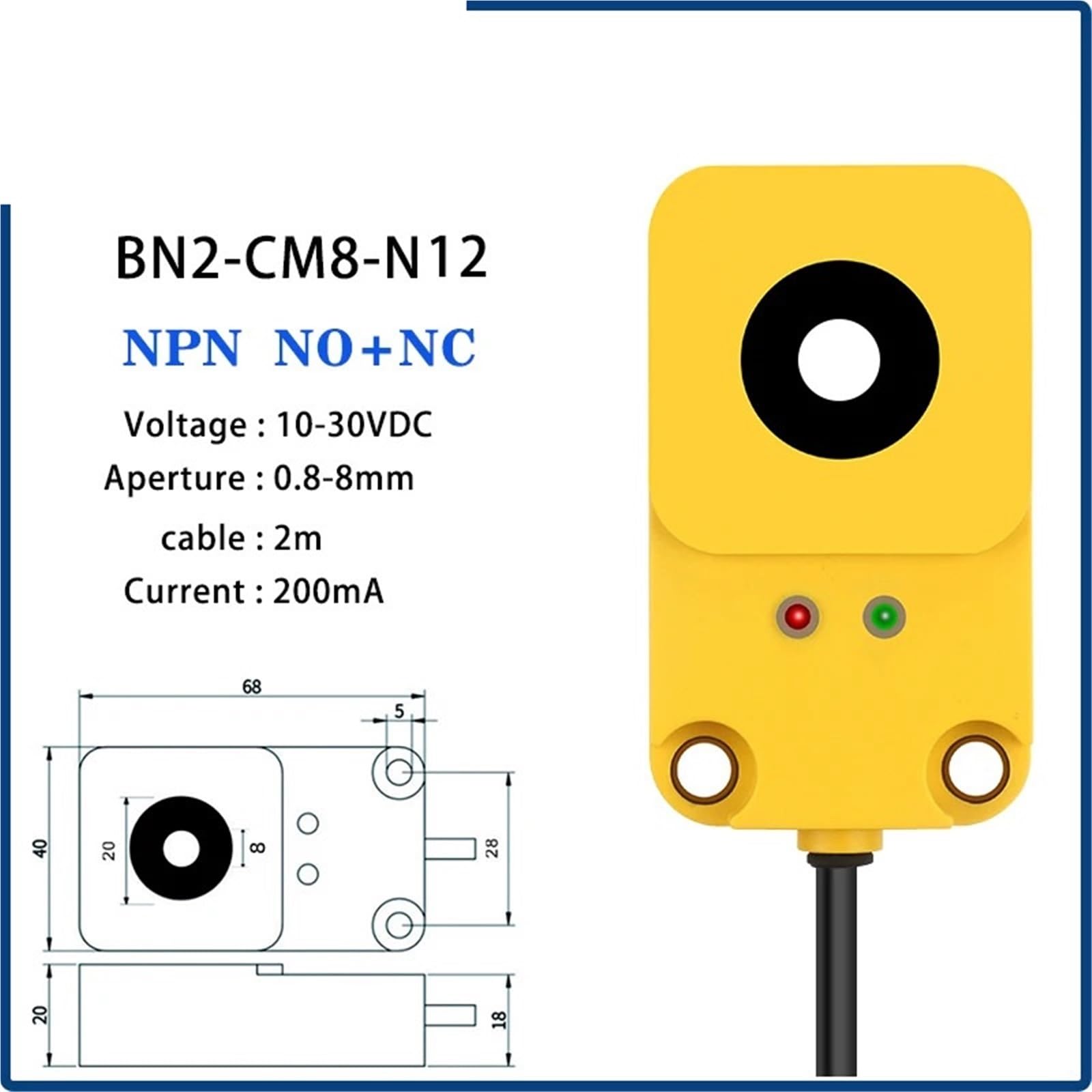 1 szt. Pierścień czujnik zbliżeniowy 12-24VDC IP67 wodoodporny typ indukcyjny Wykrywanie liczby metali NPN lub PNP (przysłona 8 mm NPN)
