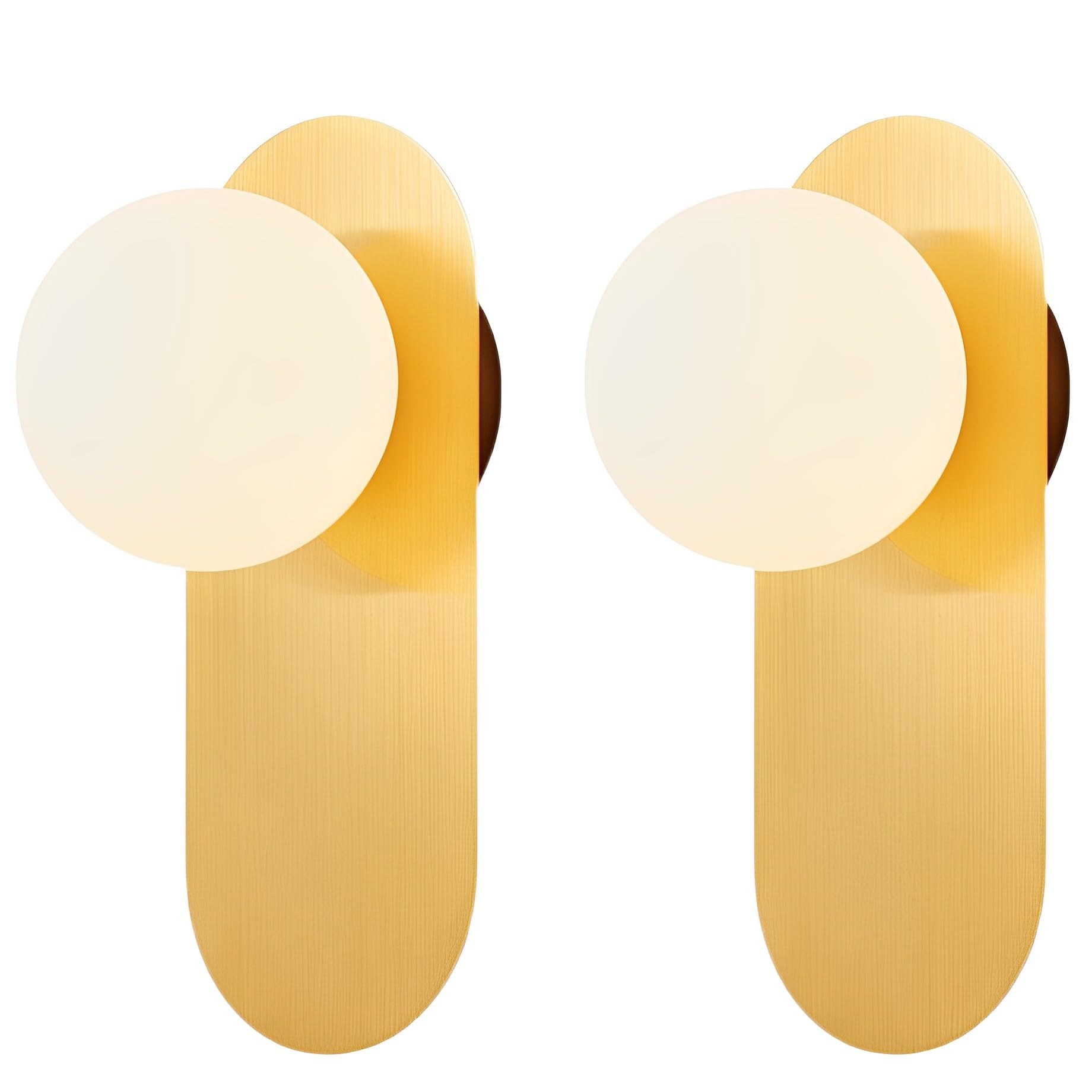 MESOVFCA Modern Wall Light Brass Wall Sconce with White Opal Glass Globe - Brushed Stainless Steel Oval Decor Wall Lamp Lighting Fixture for Bedroom Living Room Bathroom Restaurant,2pack