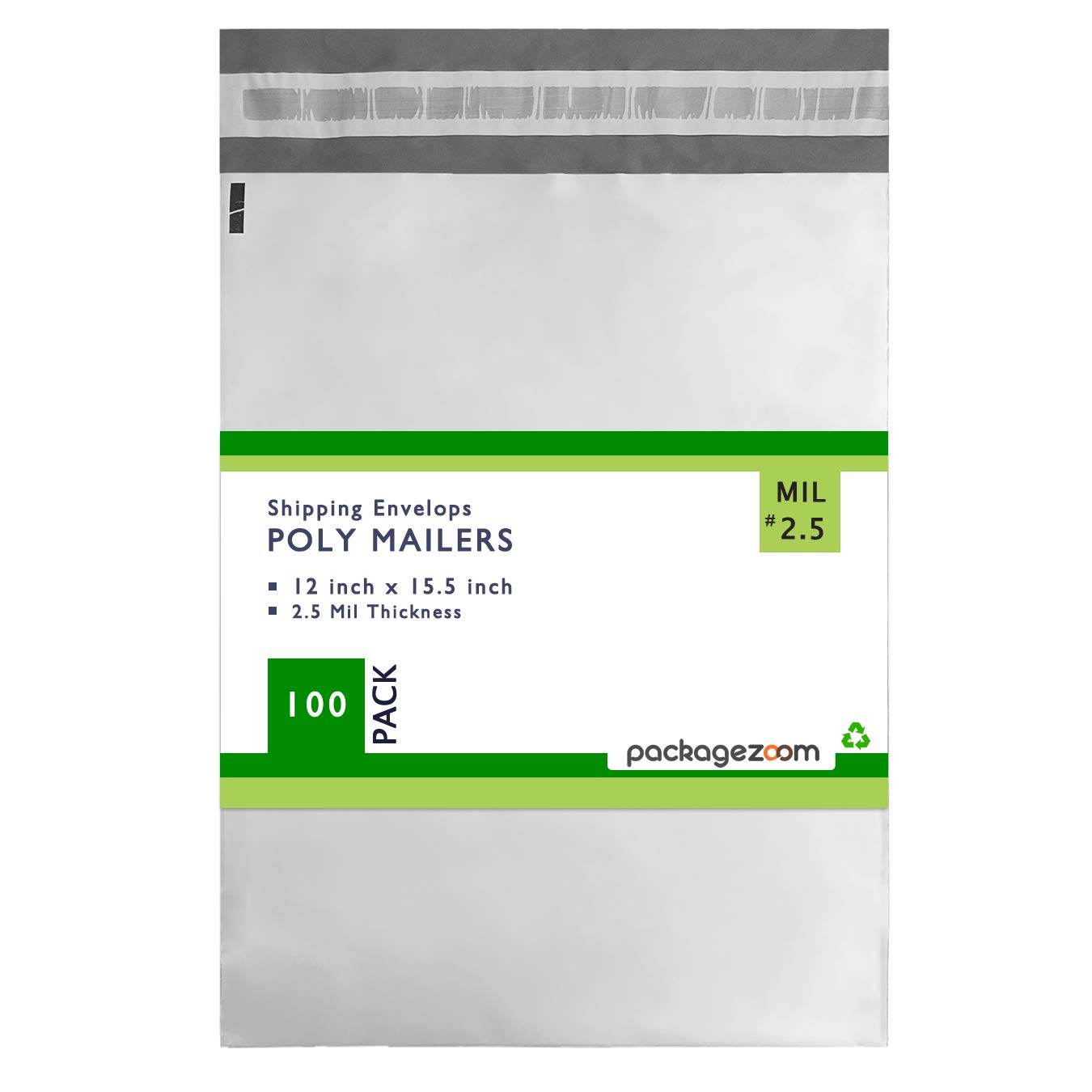 PackageZoom100 Pack 12 x 15.5 Poly Mailer Shipping Envelopes Double Layer 2.5 Mil Self Sealing Envelopes Waterproof Tear Proof Envelopes White (PZ-100-VPK)