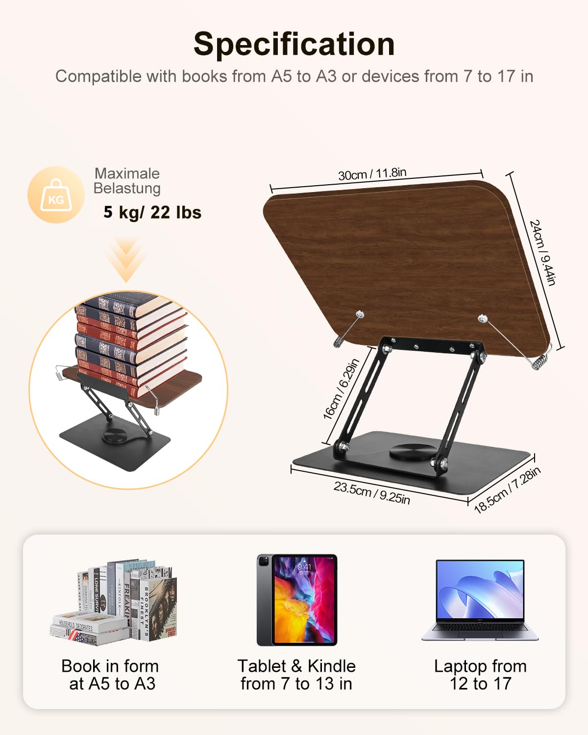 Atril Para Libro,soporte Giratorio De 360° Para Leer Soporte | Meses