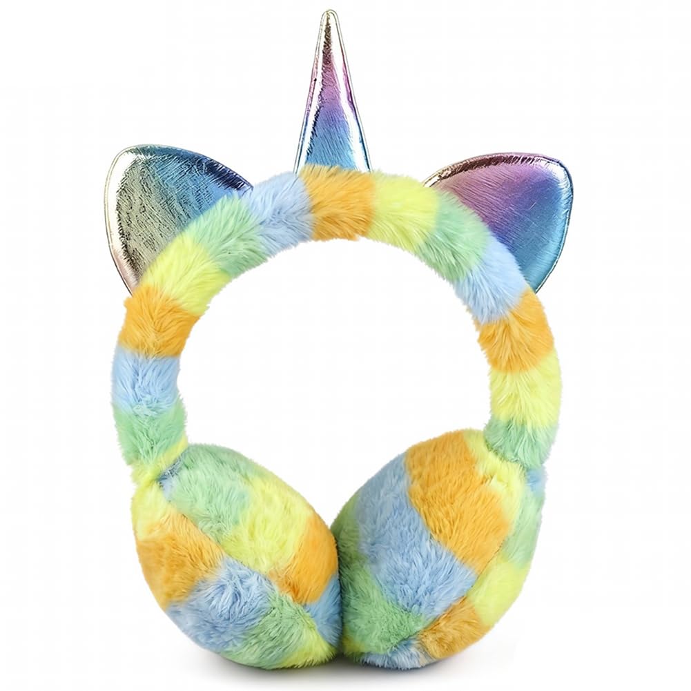 Yrpacfb Unisex Yellow Unicorn Treat Ear Muffs, Foldable Ear Muffs, Winter Warm Adjustable Fluffy Ear Warmers For Colorful Plush Design