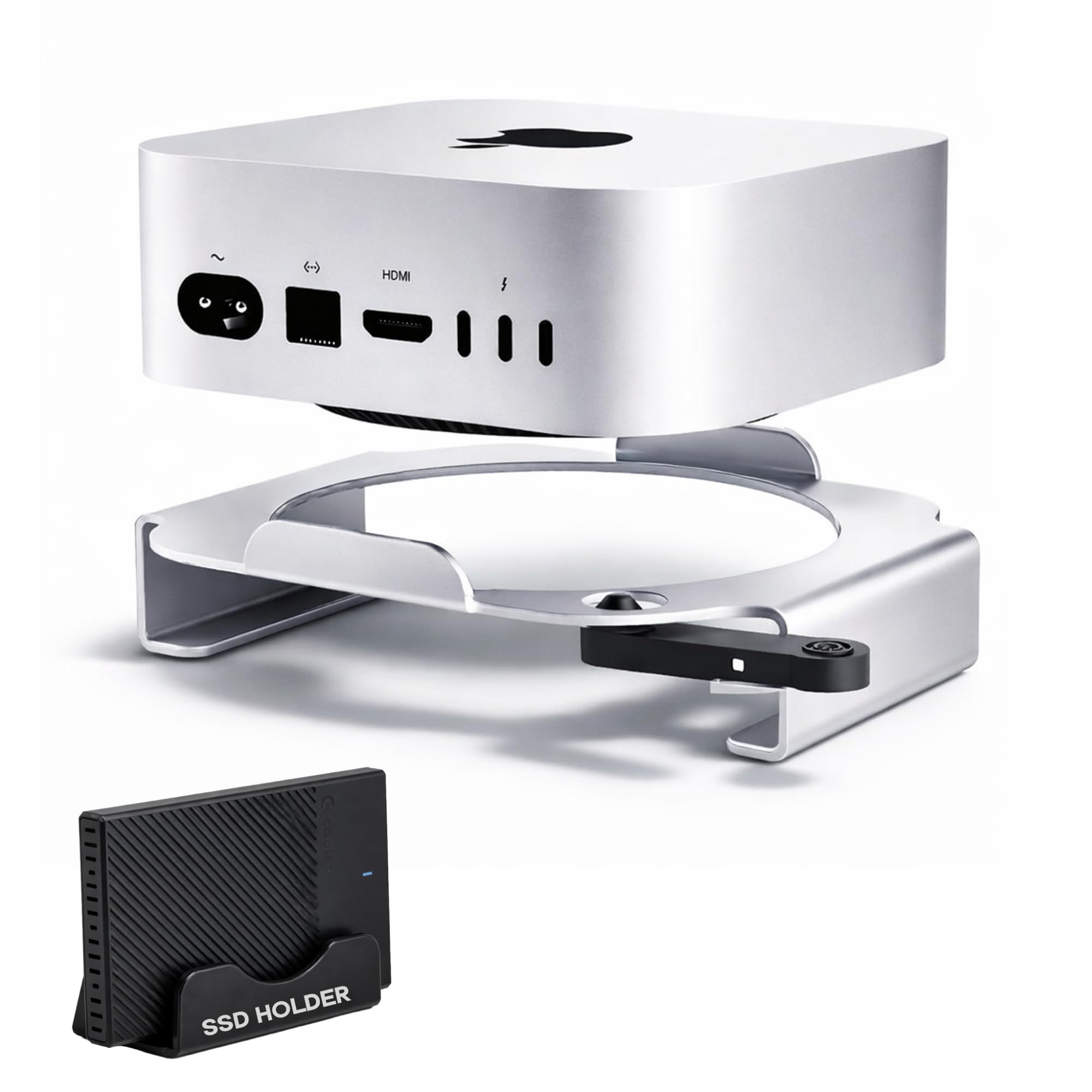 Desktop Mount for Mac mini M4 & M4 Pro | Stainless Steel Cooling Base with Airflow Design & Quick Power Button Access (Silver)