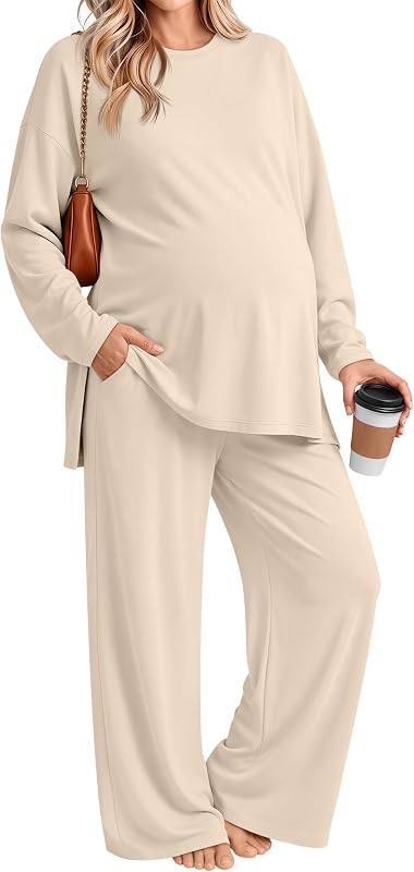 Riyiper Womens Maternity 2 Piece Outfit Lounge Set