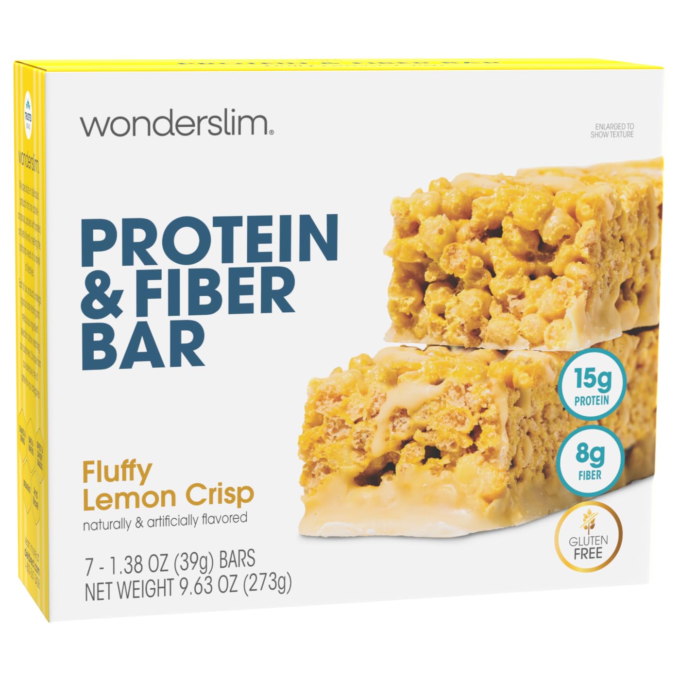 Barritas de proteína Wonderslim con alto contenido de fibra, crujientes y esponjosas con sabor a limón | 15 g de proteína, 8 g de fibra | Bajas en azúcar y carbohidratos | Un capricho saludable | Satisfactorias, energéticas y fáciles de llevar, paquete de 7