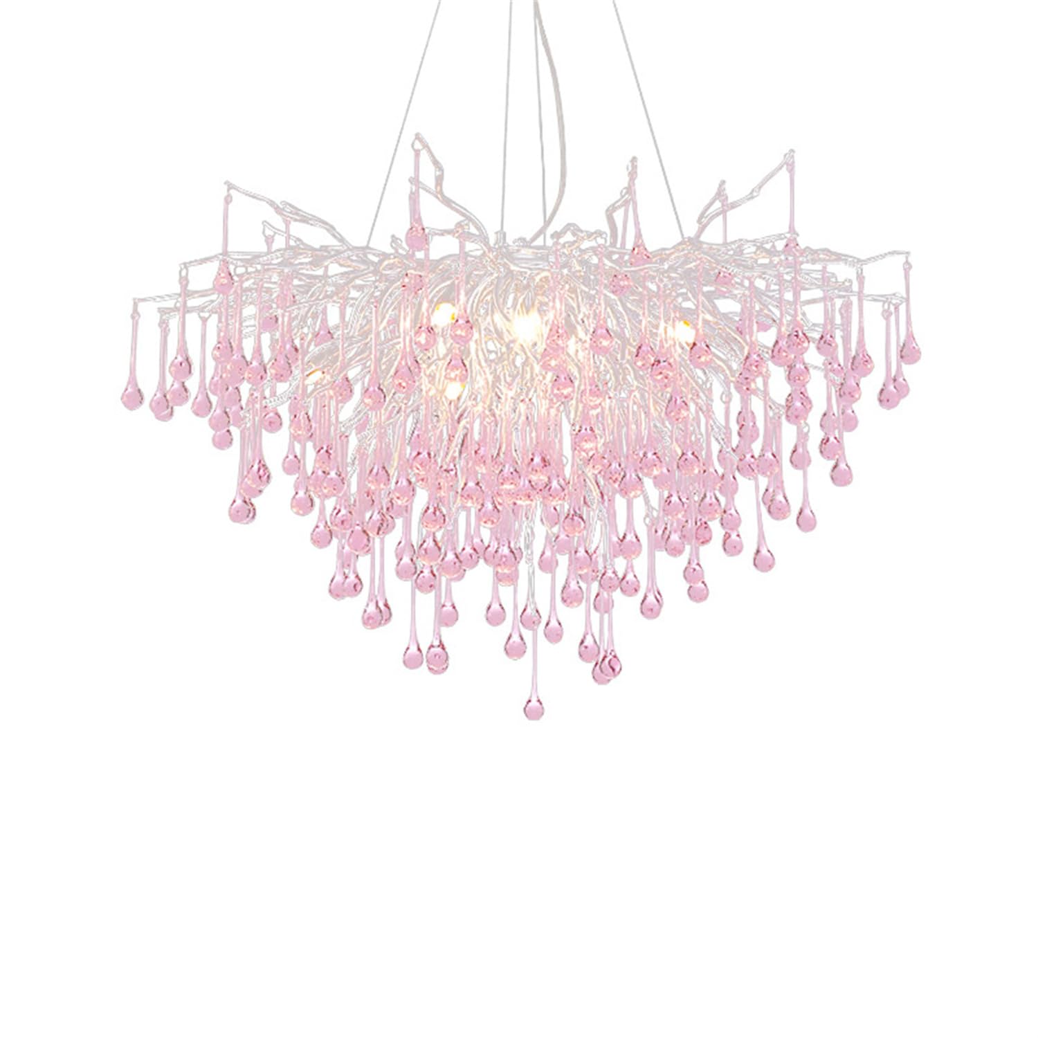PLQWUJD Modern Chandelier Modern Crystal Pink Chandelier Large Tree Branch Ceiling Light Fixture Round Raindrop Chandeliers for Dining Room,Living Room,Bedroom,Hotel,D80cm